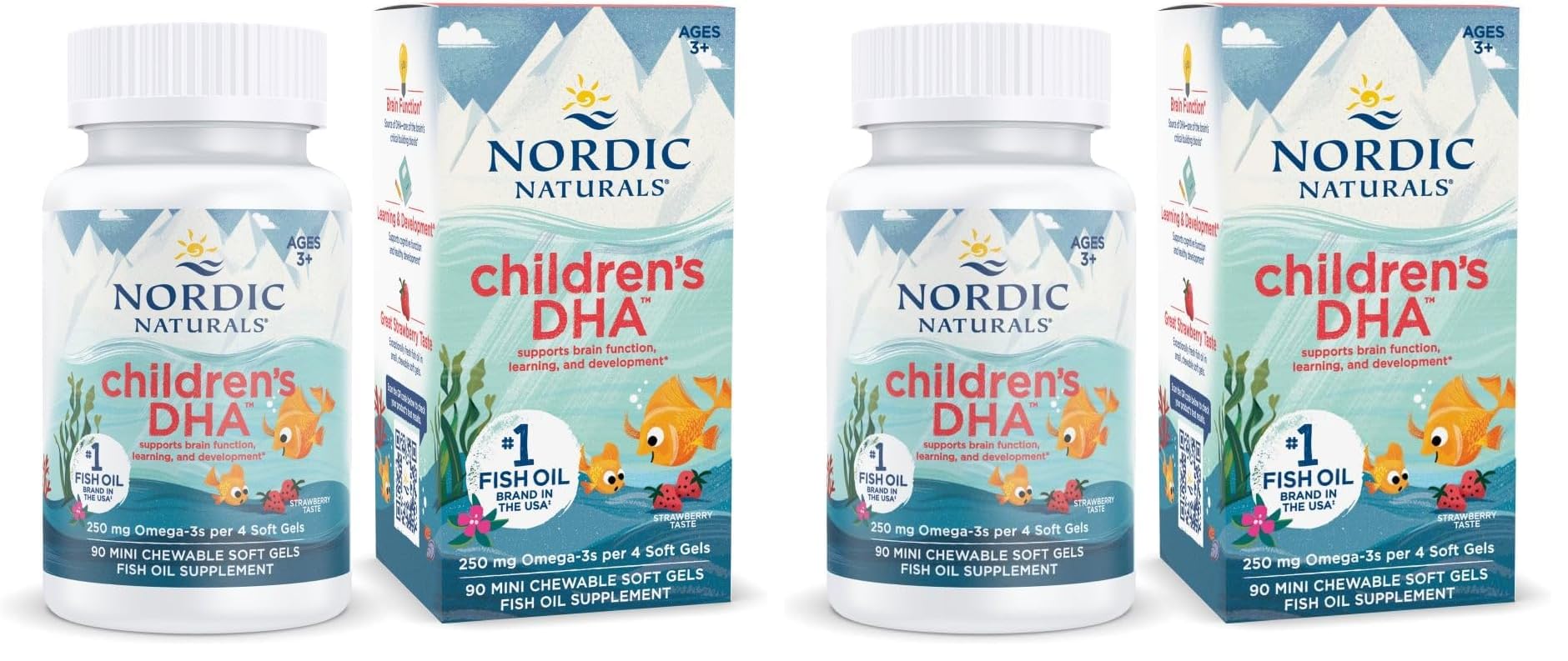 Nordic Naturals Children’s DHA, Strawberry - 90 Mini Chewable Soft Gels for Kids - 250 mg Omega-3 with EPA & DHA - Brain Development & Function - Non-GMO - 22 Servings (Pack of 2) Nordic Naturals buy supplements canada