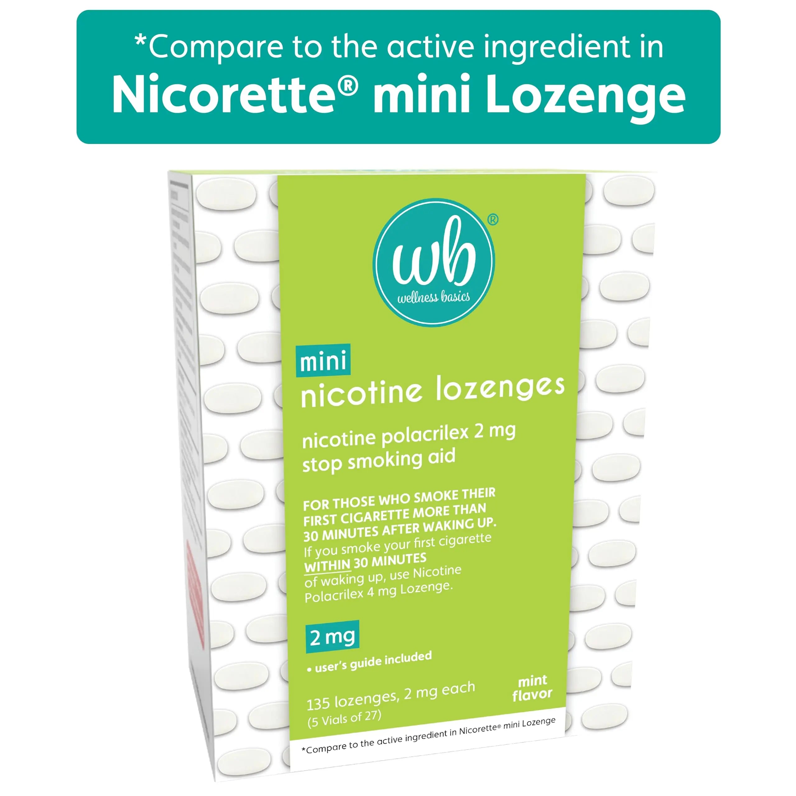 Wellness Basics Mini Nicotine Lozenge 2mg | Stop Smoking Aid | Mint Flavor | 135 Count | Pack of 5 Vials | Reduces Cravings & Withdrawal Symptoms Wellness Basics buy supplements canada