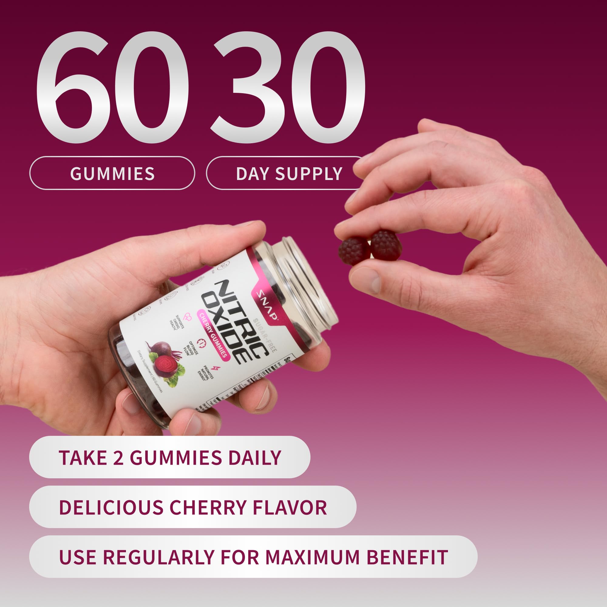 Snap Supplements Nitric Oxide Gummies - Beet Root Extract 300mg, Sugar Free Beetroot Supplement with Pomegranate Powder for Circulation & Natural Energy, 60 Vegan Gummies, Cherry Flavor Snap Supplements buy supplements canada
