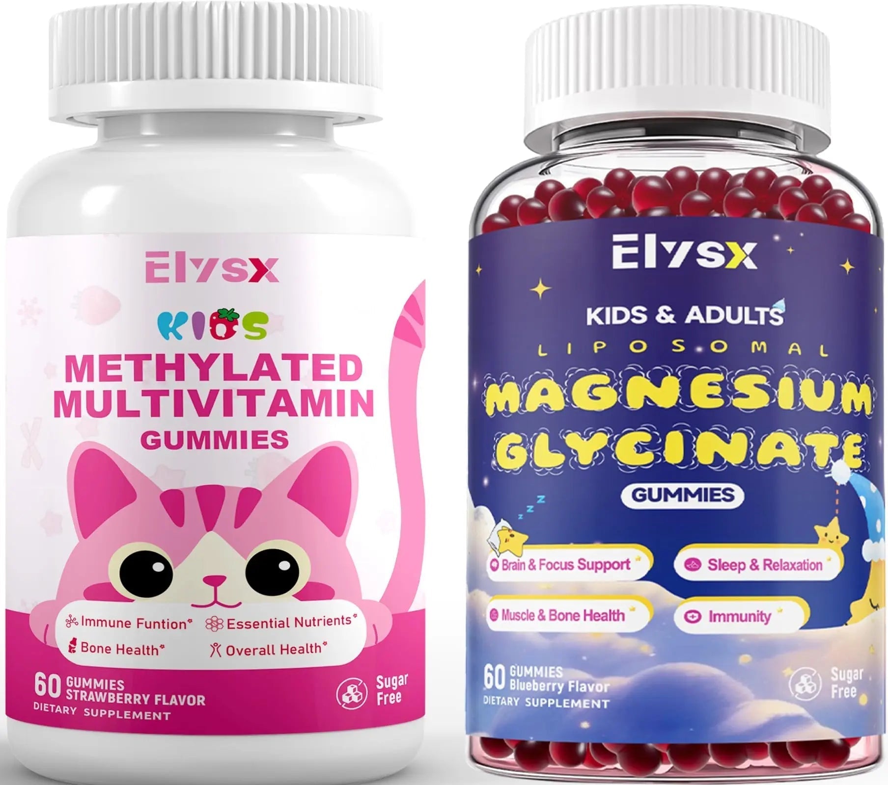 Elysx Kids Methylated Multivitamin Chewable & Liposomal Magnesium Glycinate 400mg Gummies, Immune & Brain, Muscle & Relax Elysx buy supplements canada
