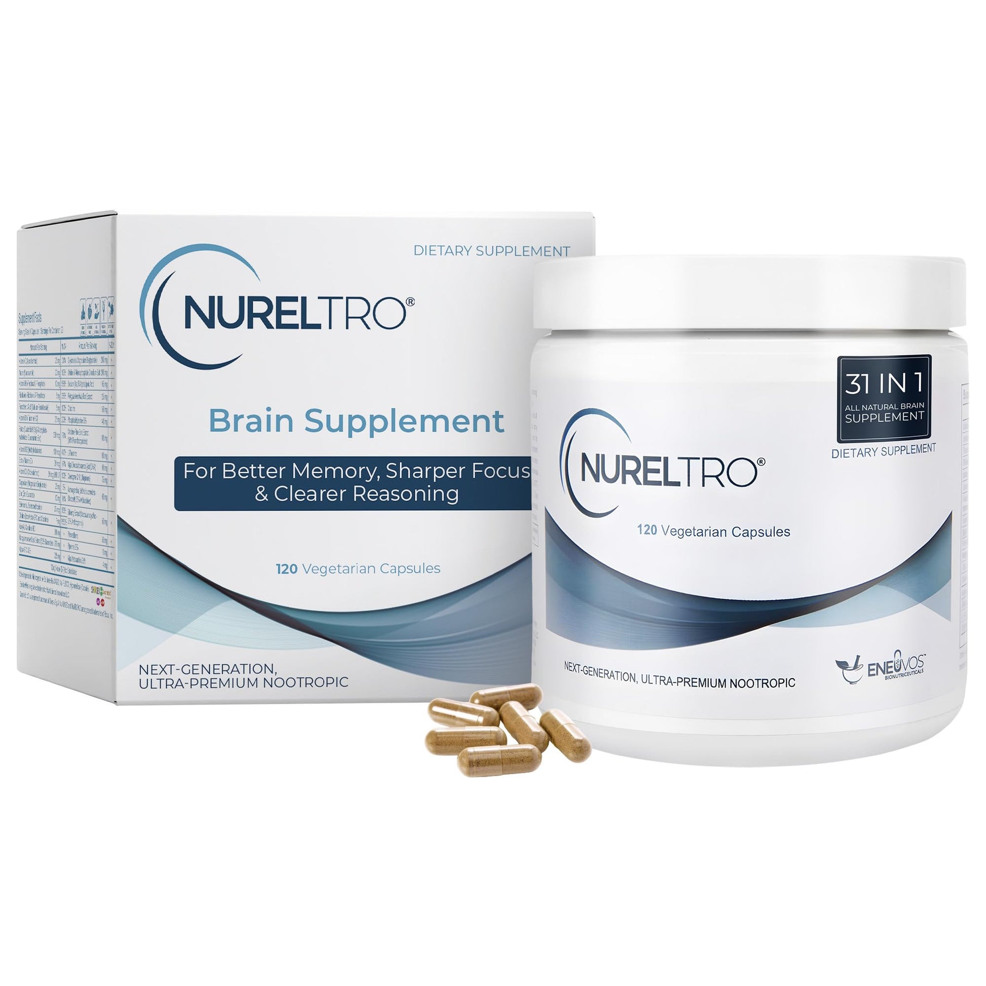 Nureltro All-in-One Nootropic Brain Supplement for Adults and Seniors w/Shoden® Ashwagandha | Supports Memory, Focus, Mood, Mental Clarity, and Brain Health - Caffeine-Free (120 Capsules) Nureltro buy supplements canada