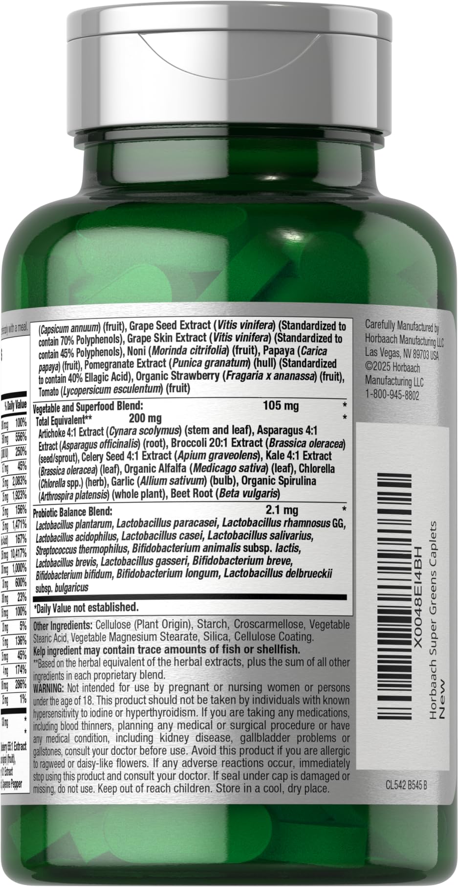 Horbäach Super Greens Supplement with Probiotics | 150 Caplets | Non-GMO, and Gluten Free Horbäach buy supplements canada