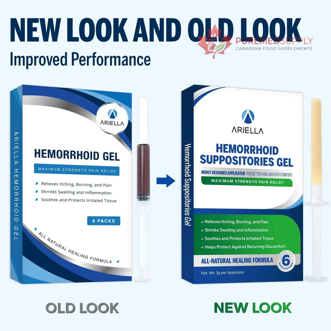 Ariella Hemorrhoid Treatment Suppository Gel: Natural & Herbal - Relieve Itching Burning Discomfort - Internal Relief - New Rounded Applicator - Nighttime Use (Pack of 6) Ariella buy supplements canada