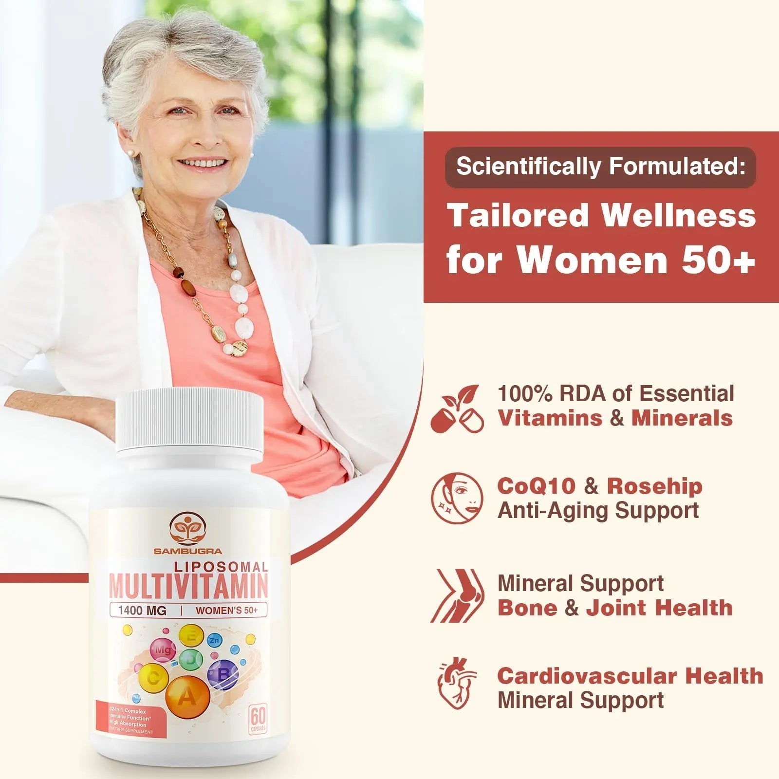 Sambugra Liposomal Multivitamin for Women 50+ - Women Daily Multivitamin with 32 Ingredients, CoQ10, Vitamins C, B, D, E Sambugra buy supplements canada