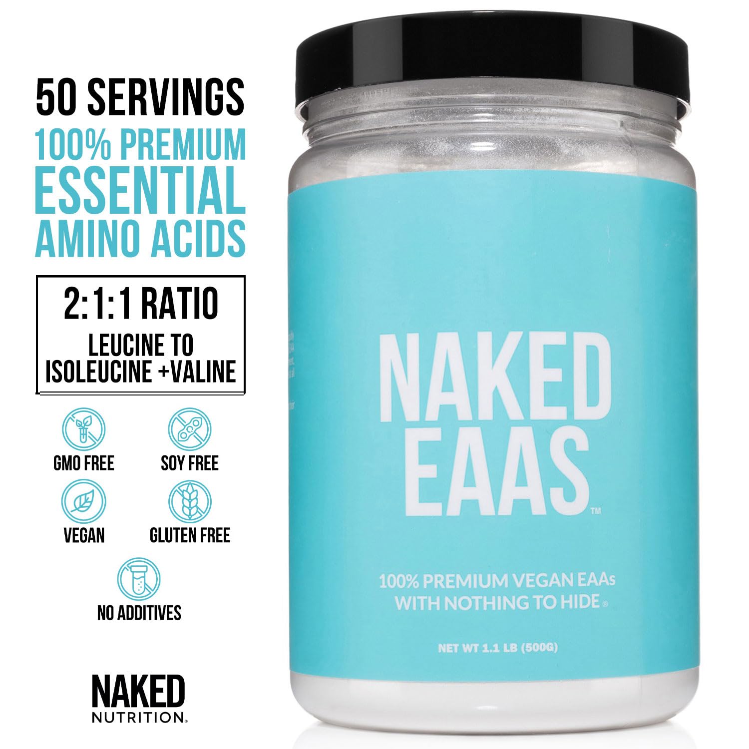 NAKED EAAs Amino Acids Powder - 50 Servings - Vegan Unflavored Essential Amino Acids 500 Grams - Instantized All Natural EAAs Powder Supplement NAKED buy supplements canada