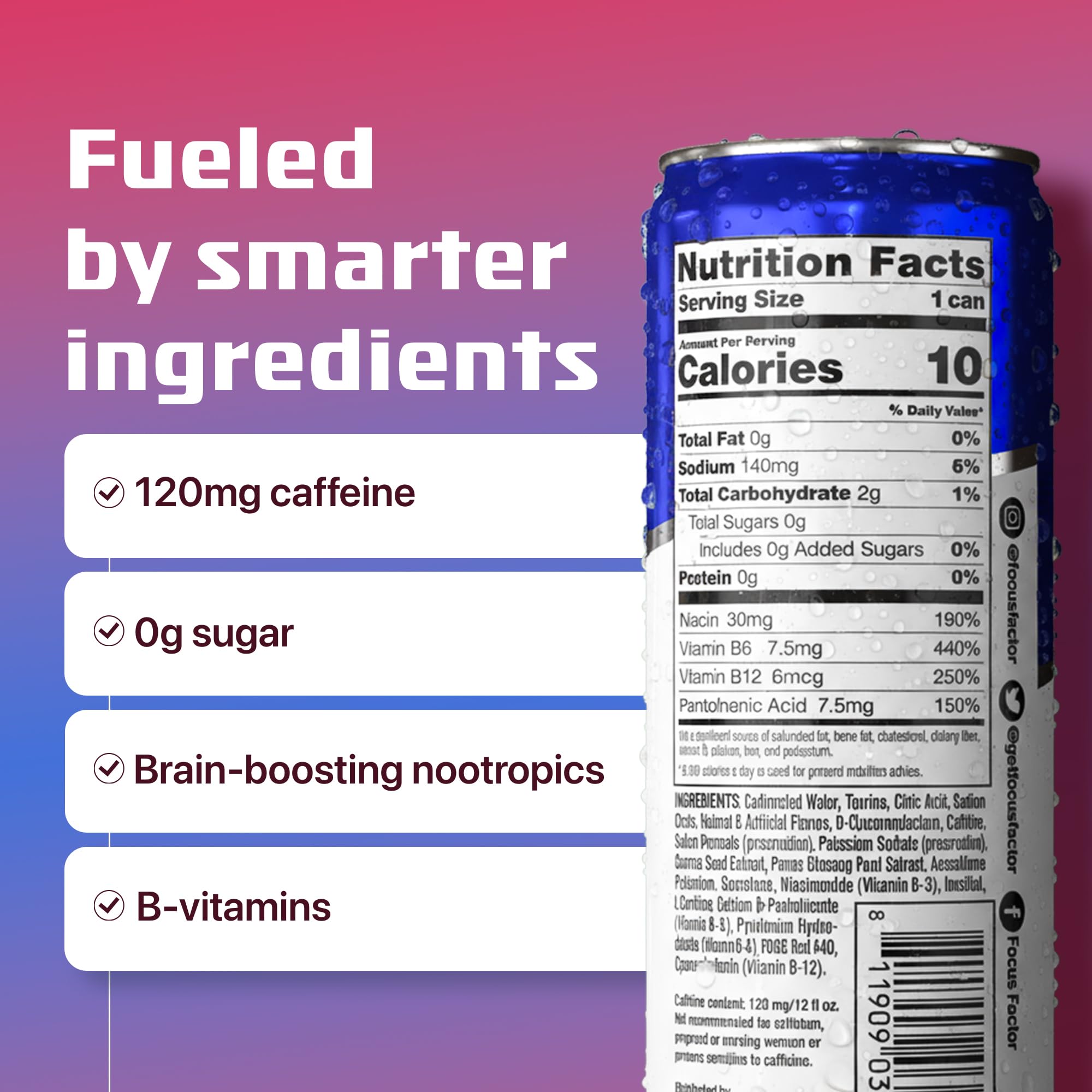Focus Factor Energy Drink - 12 x 355ml Cans (Berry Flavour) - with Focus + Energy - Lightly Carbonated, Sugar Free, Low Calorie with Vitamin B6 & Vitamin B12 Focus Factor buy supplements canada