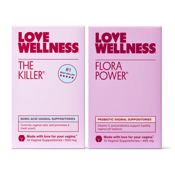Love Wellness The Killer & Flora Power | Vaginal Suppository Duo with Boric Acid, Probiotics & Vitamin C | Supports pH Balance, Odor Control & Feminine Health | Fragrance-Free, Non-GMO & Paraben Free Love Wellness buy supplements canada