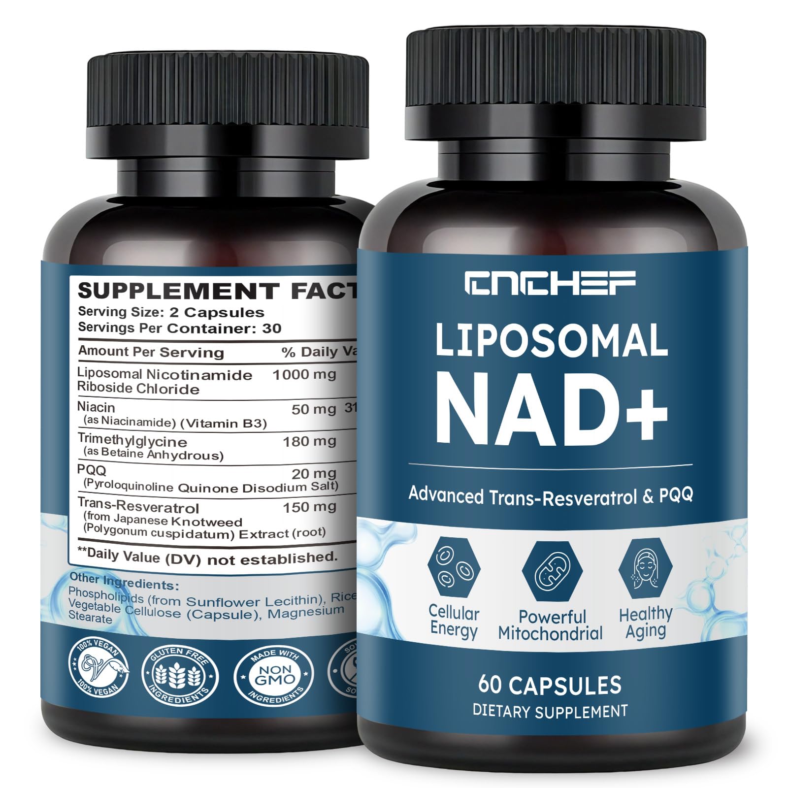 CNCHEF Liposomal NAD Supplement -1000mg, NAD Resveratrol Supplement for Women & Men with Nicotinamide Riboside, Resveratrol, PQQ & TMG, NAD Plus Boosts NAD+ Levels, Anti-Aging & Brain, 60 Capsules CNCHEF buy supplements canada