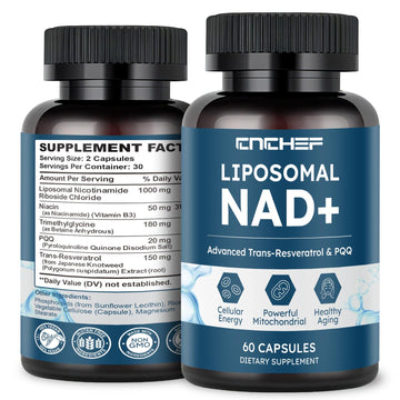 CNCHEF Liposomal NAD Supplement -1000mg, NAD Resveratrol Supplement for Women & Men with Nicotinamide Riboside, Resveratrol, PQQ & TMG, NAD Plus Boosts NAD+ Levels, Anti-Aging & Brain, 60 Capsules CNCHEF buy supplements canada