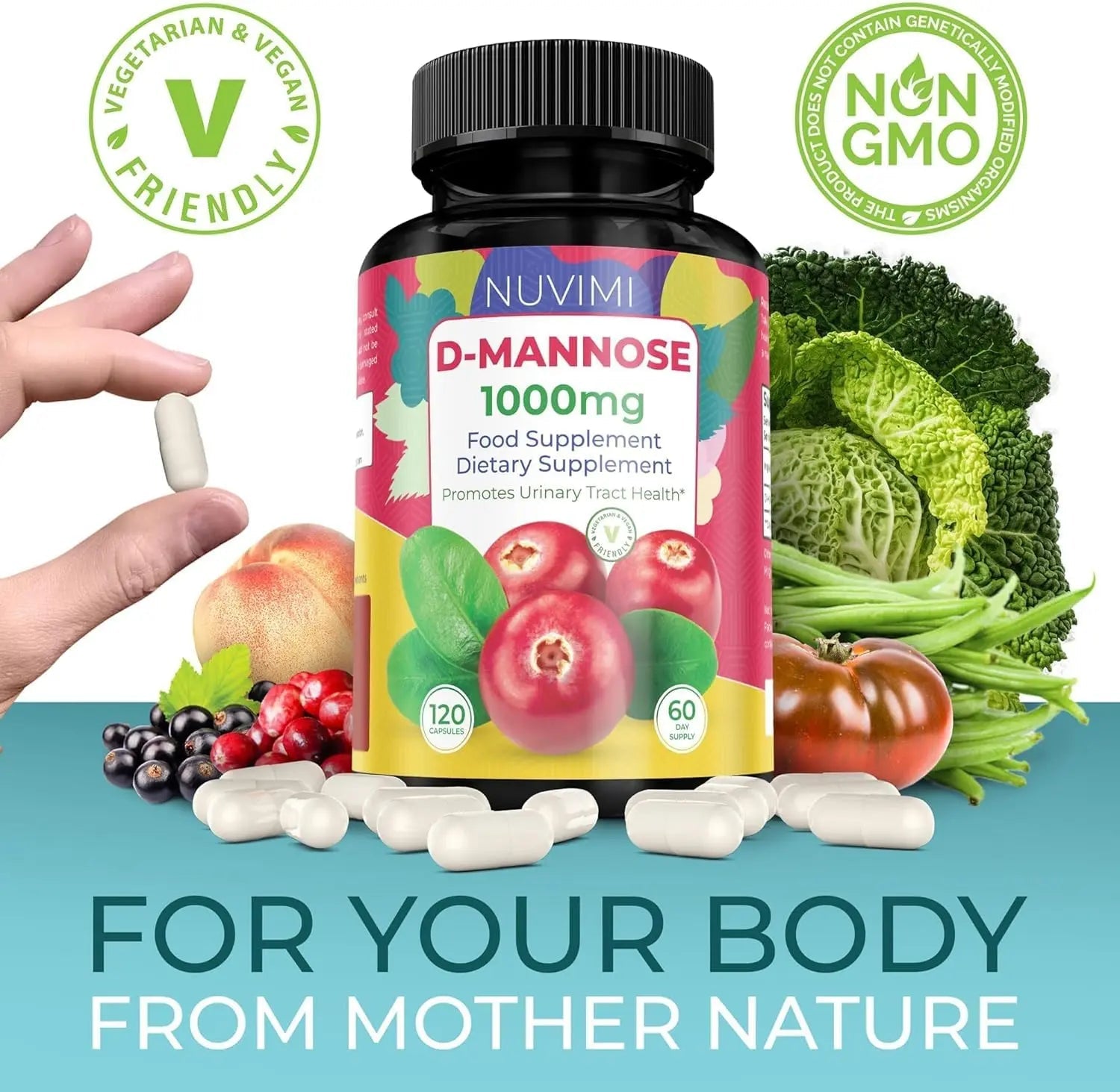 NUVIMI D Mannose 120 Capsules - 1000 mg per Dose - Dietary Supplement Helps Promote Urinary Tract Health - Natural Vegan UTI Defense NUVIMI buy supplements canada