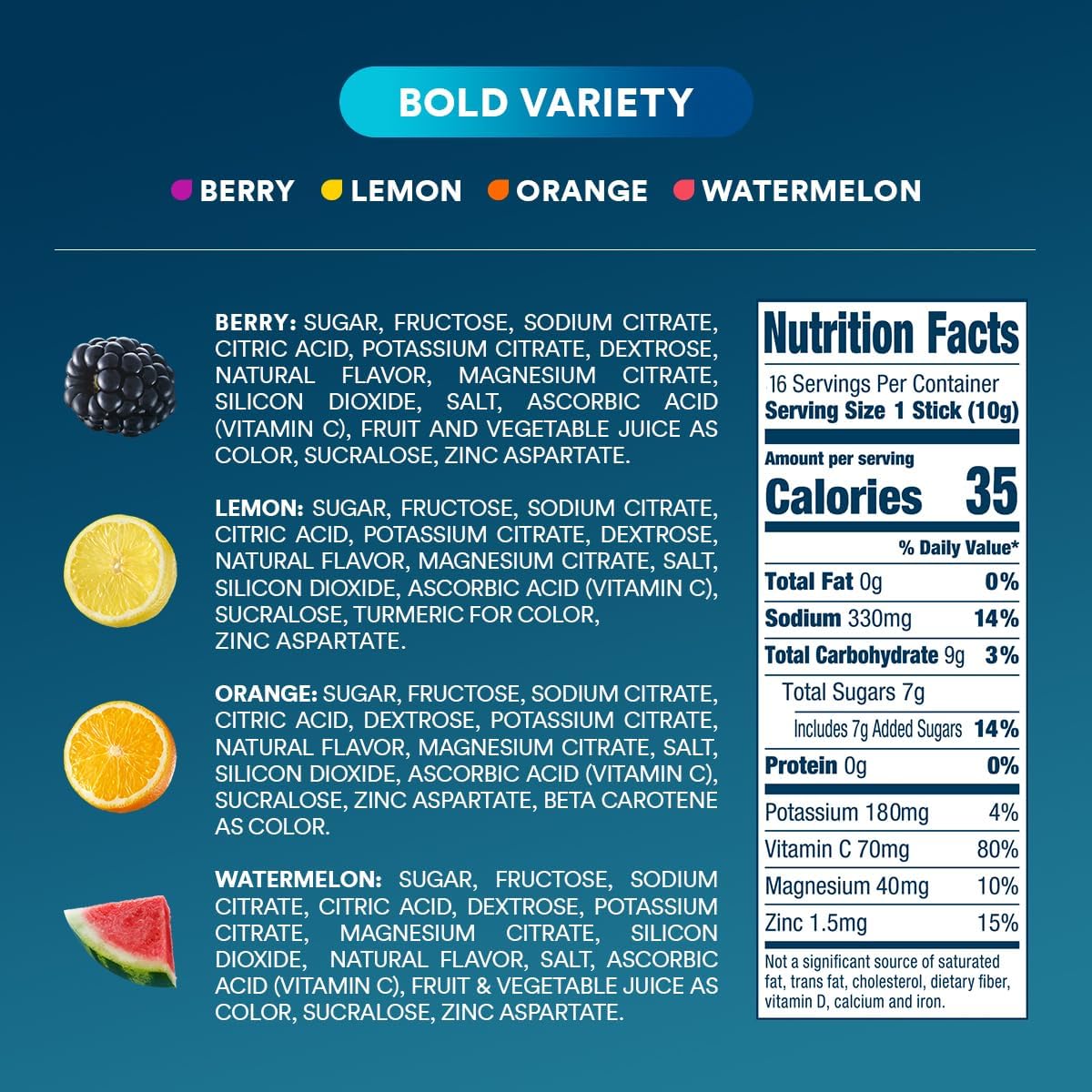 DripDrop Hydration Packets - Bold Variety Pack - Single Serve Electrolytes Powder Drink Mix - Watermelon, Berry, Lemon, Orange DripDrop buy supplements canada