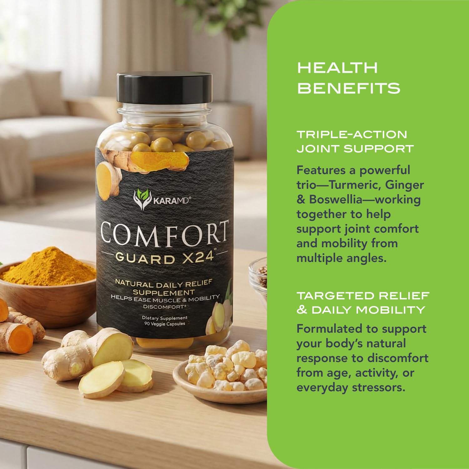KaraMD Comfort Guard X24 | Joint & Movement Support Supplement | Turmeric Curcumin, Boswellia & Ginger | Ease Muscle Discomfort & Joint Stiffness | Non-GMO, Gluten Free & Vegan Friendly (30 Servings) KaraMD buy supplements canada