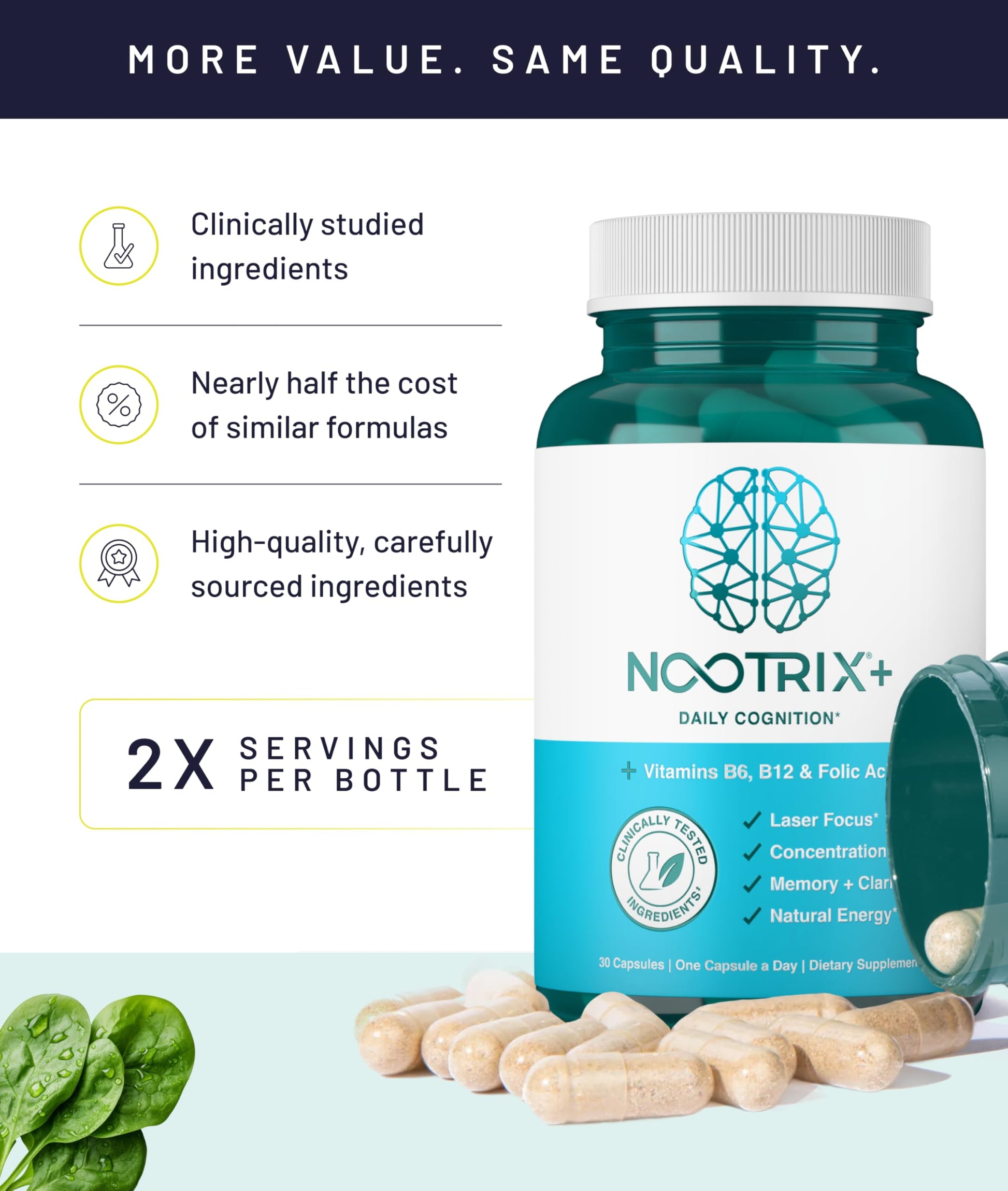 Nootrix Brain Plus Nootropic Supplement | Supports Memory, Mental Focus, Cognitive Health & Energy | Promotes Healthy Mood & Brain Function | Vitamin B1, Vitamin B6 & Vitamin B12 | 30 Capsules Nootrix buy supplements canada