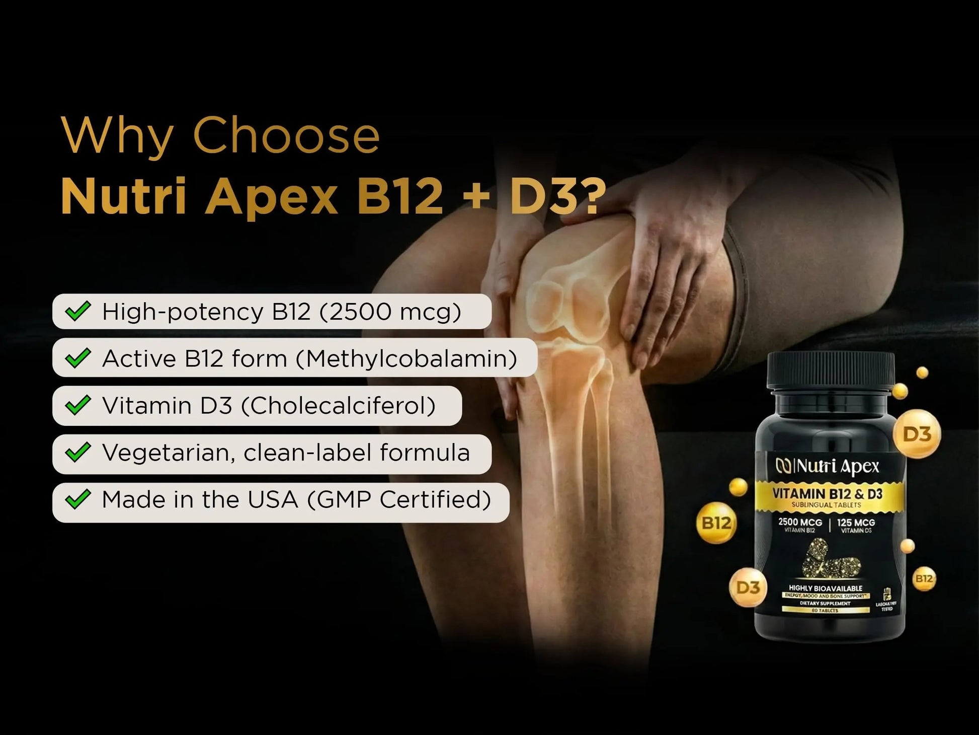 Nutri Apex Vitamin B12 & D3 Sublingual Tablets - 2500 mcg B12 & 125 mcg (5000 IU) D3 - Highly Bioavailable for Energy, Mood & Bone Health - Lab-Tested Nutri Apex buy supplements canada