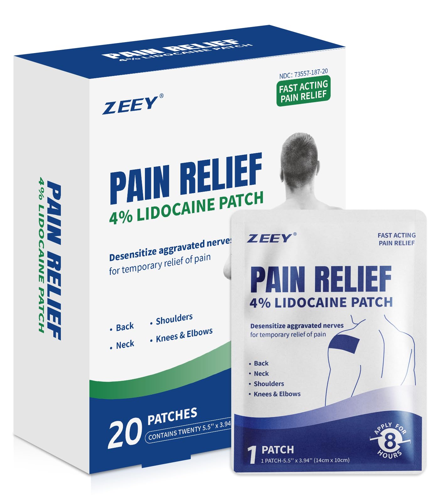 ZEEY 4% Lidocaine Pain Relief Patches, Maximum Strength OTC, for Back, Knee, Neck, Shoulders, Joints, Muscle Soreness, Fast Acting, Topical Anesthetic, Large Gel Patch, 5.5" x 3.94", 20Ct ZEEY buy supplements canada