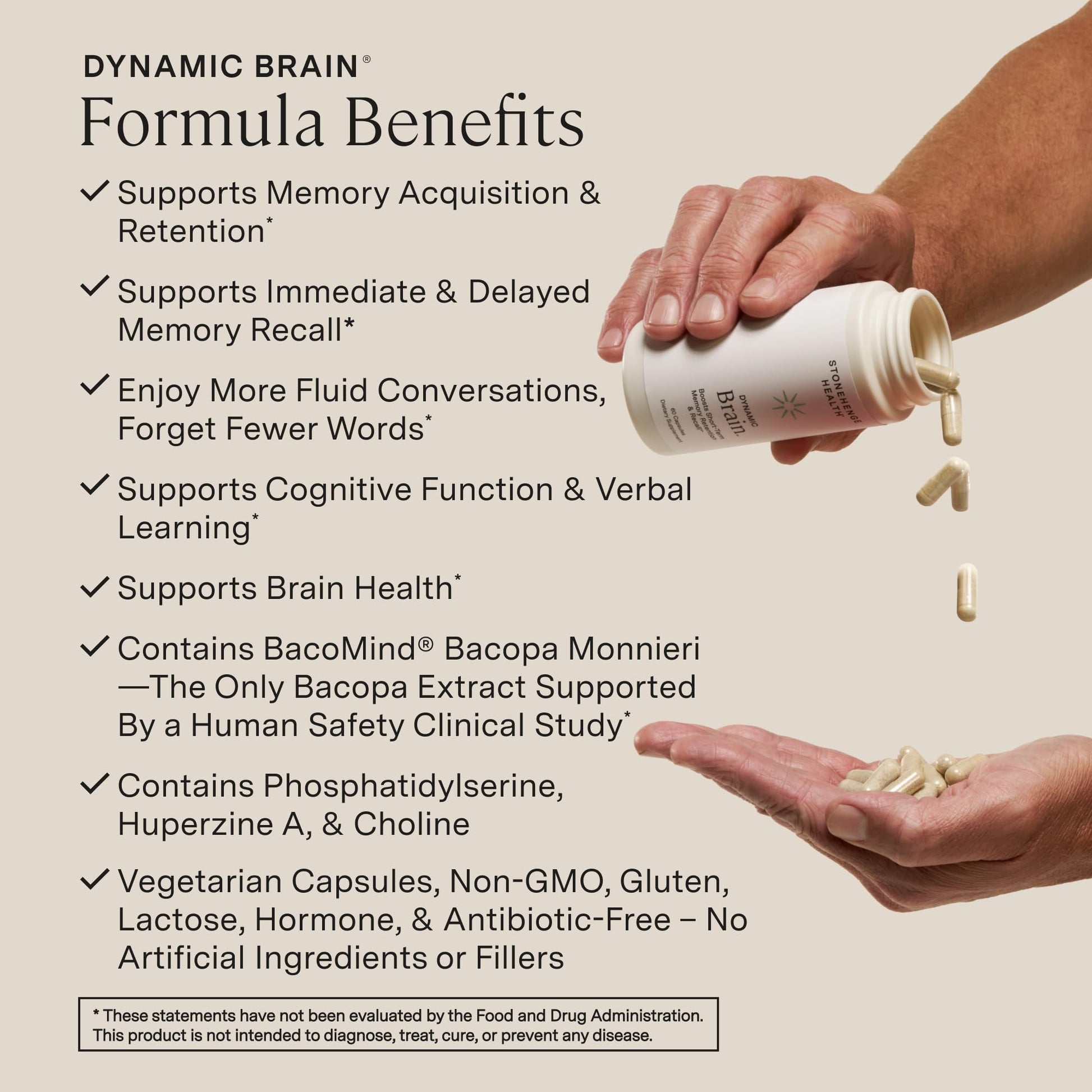Stonehenge Health Dynamic Brain – BacoMind® Bacopa Nootropic Formula – Memory, Recall & Retention, Phosphatidylserine, Huperzine A, DHA & Choline – 40 Brain-Boosting Ingredients – Non-GMO, 60 Caps Stonehenge Health buy supplements canada