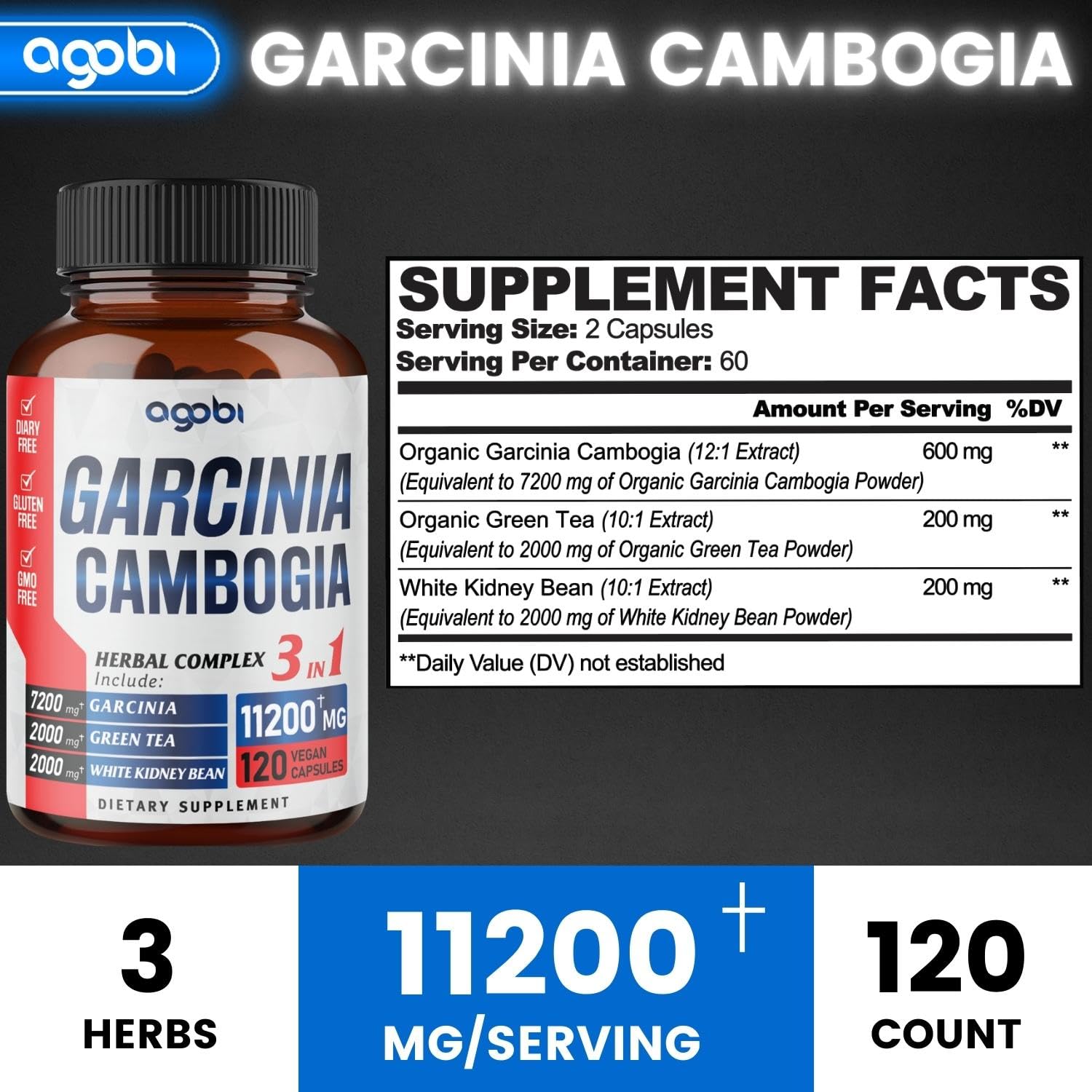 agobi 3in1 Garcinia Cambogia Extract Capsules - 11200mg Herbal Supplement for Body Health agobi buy supplements canada