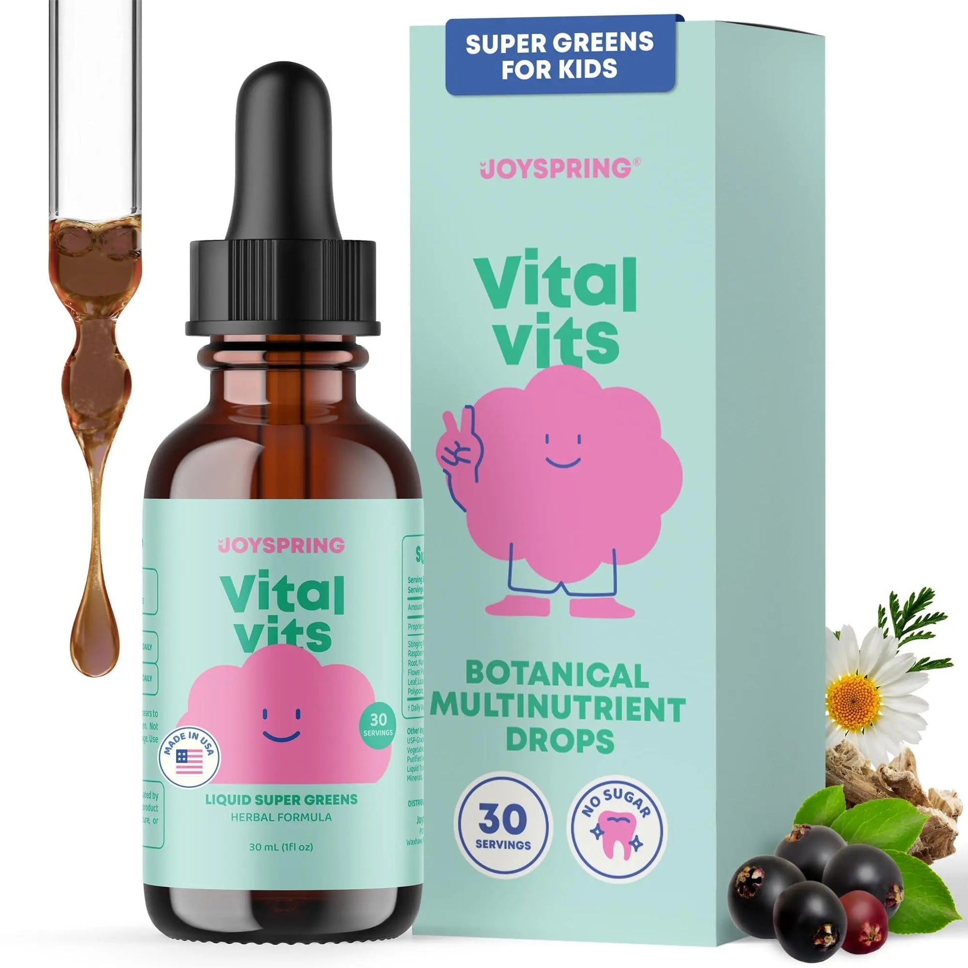 JoySpring Vital Vits - Kids Liquid Multivitamin - 1 fl oz (30 Servings) | Herbal Liquid Vitamins for Kids | Natural Flavor | JoySpring buy supplements canada