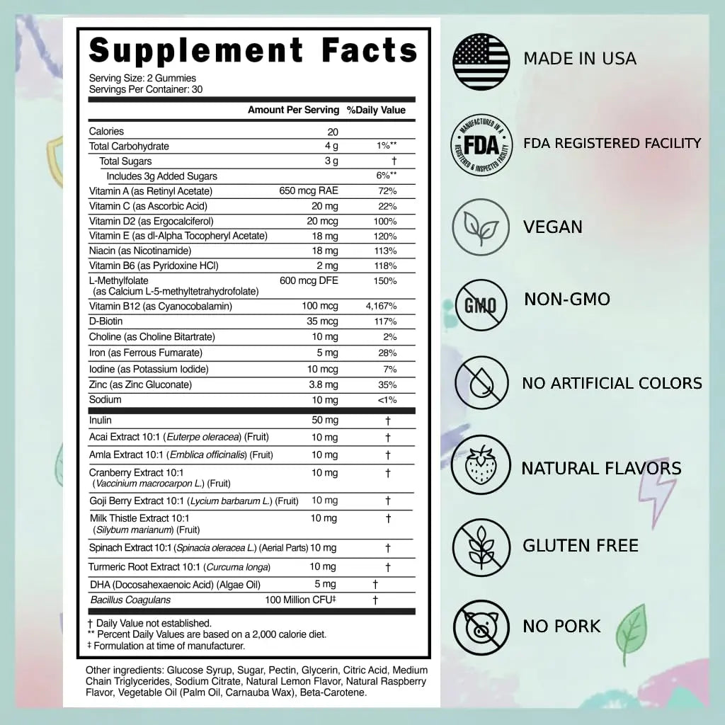 Everher Multivitamin Gummies | Essential Vitamins, Minerals & Herbs | Immune Support, Energy & Focus | with DHA Algae Oil & Probiotics | Everher buy supplements canada
