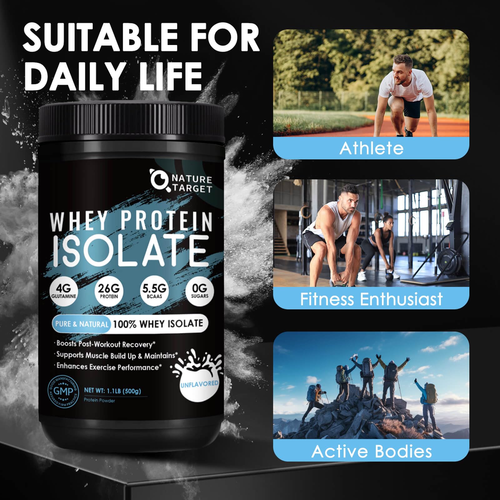 NATURE TARGET Unflavored Whey Protein Isolate - 26g Protein, 0g Sugar, Keto Friendly - No rBGH, Grass Fed - Perfect for Coffee, Baking & Smoothies - 1.10 LB (16 Servings) NATURE TARGET buy supplements canada