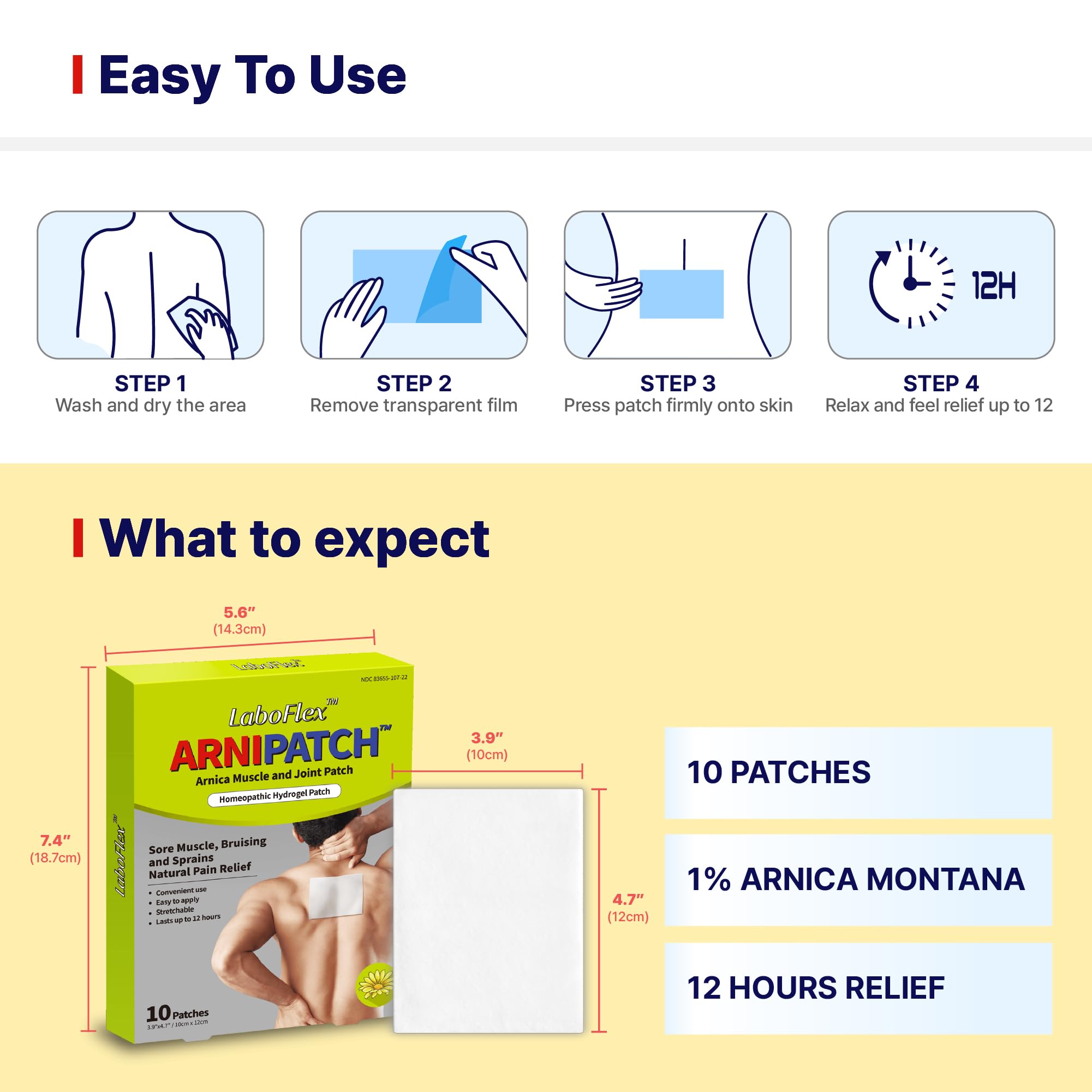 Arnica Hydrogel Pain Relief Patches | Natural Relief for Muscle, Joint, Bruises & Swelling | Flexible, Non-Greasy & Long-Lasting | Great for Back, Knee & Neck Pain (3.9"x4.7", 10, Count) Wooshin Labottach buy supplements canada