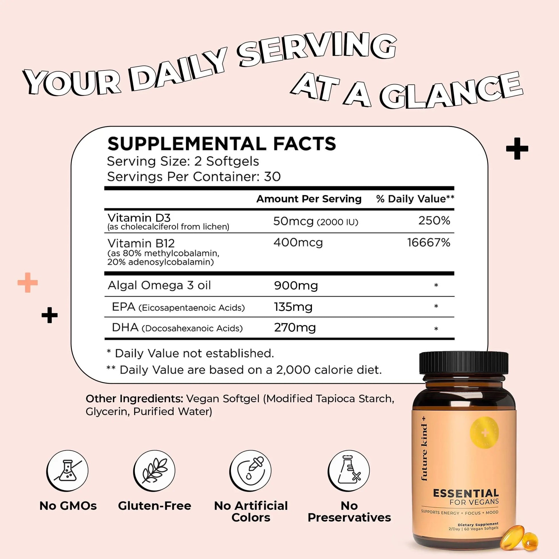 Future Kind 3 in 1 Daily Multivitamin - for Energy, Clarity, Active Wellness Support with B12, D3, and Algal Omega-3 - Essential Vegan Multivitamin for Women & Men Future Kind buy supplements canada