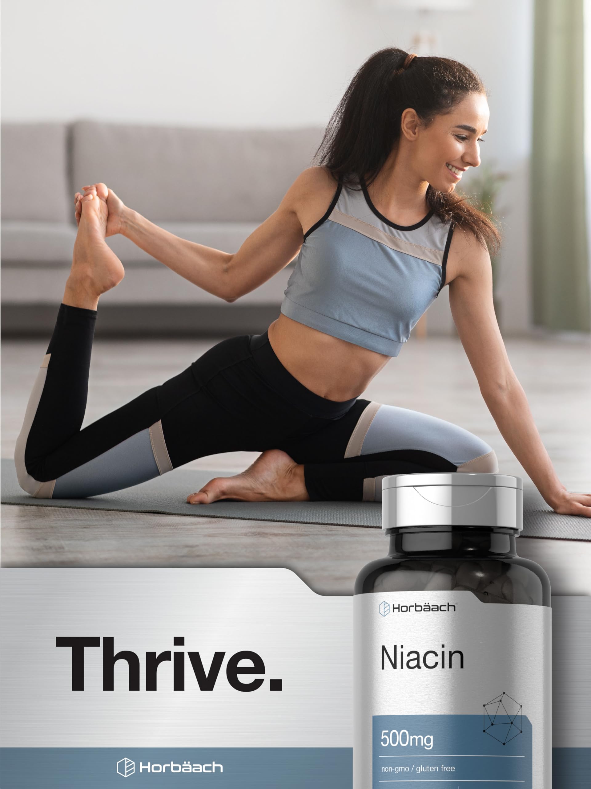 Niacin | Vitamin B3 500mg | 100 Capsules | with Flushing | Non-GMO, and Gluten Free Horbäach buy supplements canada