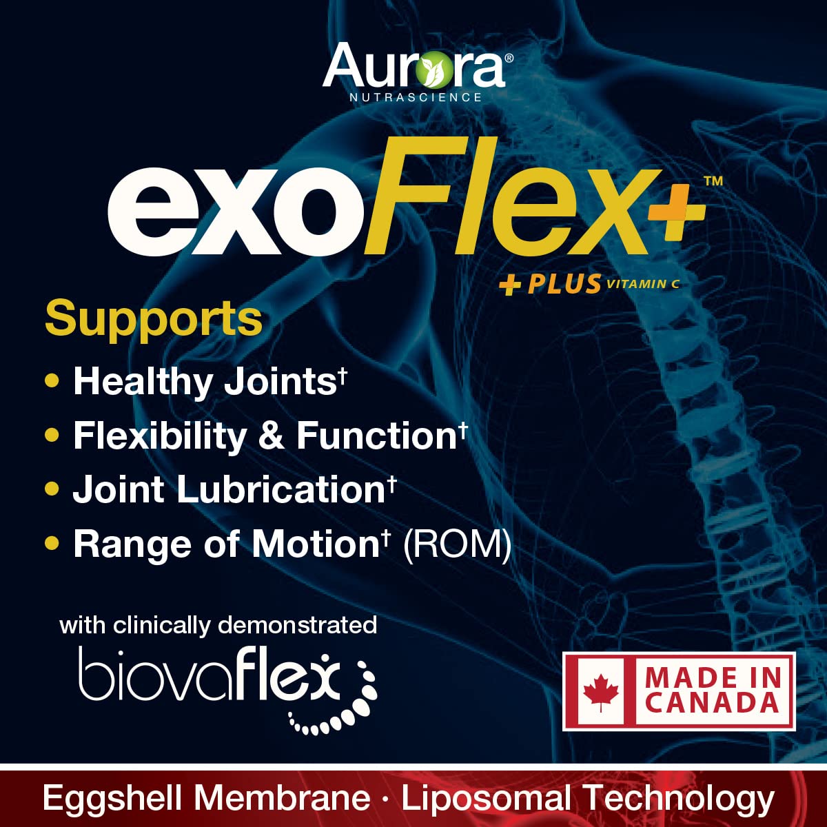 Aurora Nutrascience Micro-Pack Liposomal exoFlex+ with Vitamin C, Supports Joint Flexibility & Function, BiovaFlex Eggshell Membrane, Curcumin & Boswellia, Strwaberry Flavor, 30 Servings, 10 fl oz Vida Lifescience buy supplements canada