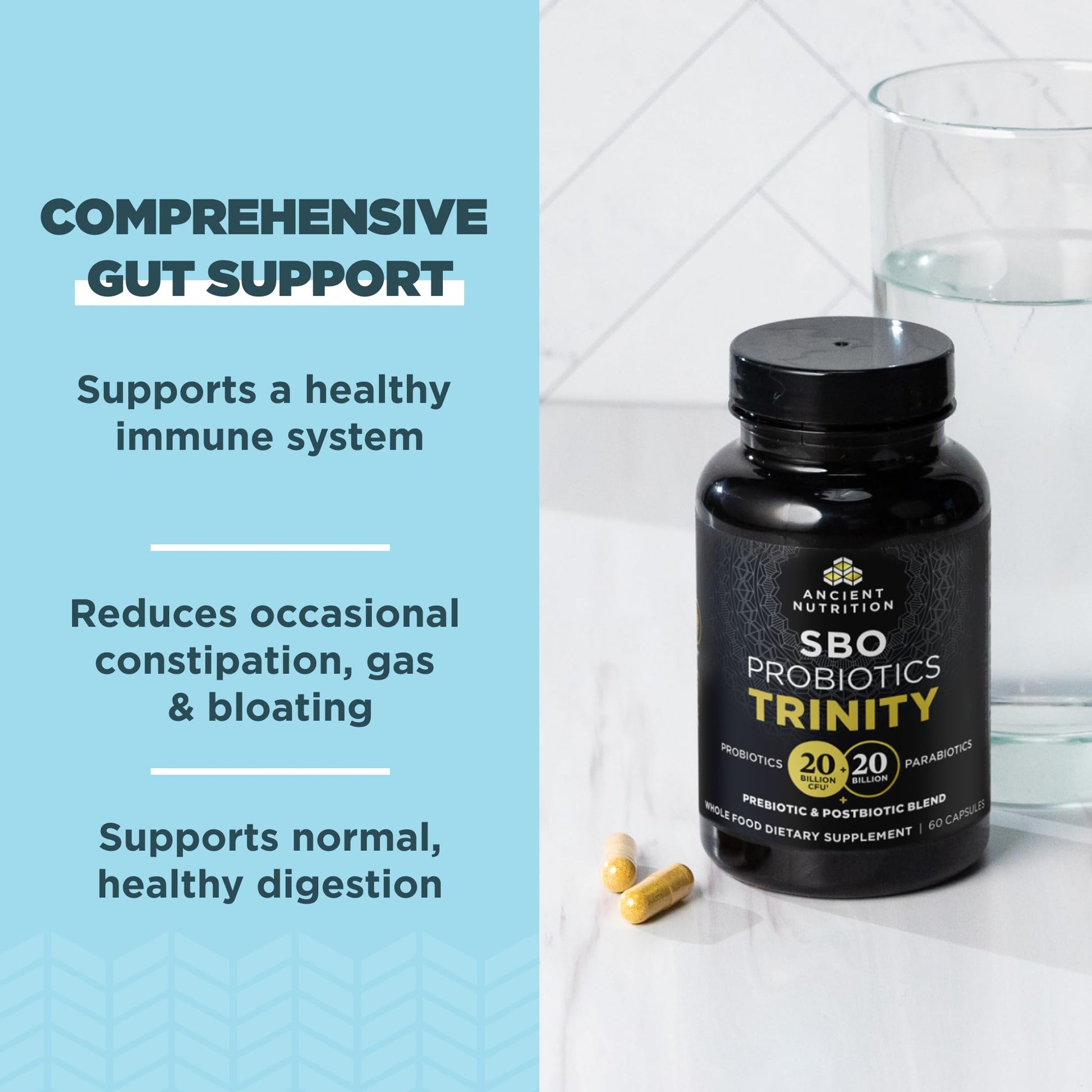 Ancient Nutrition SBO Probiotic Trinity Daily Care, Probiotics for Digestive Health, 40 Billion Blend of Prebiotics, Probiotics, Postbiotics, and Parabiotics Reduces Occasional Bloating, 60 Count Ancient Nutrition buy supplements canada