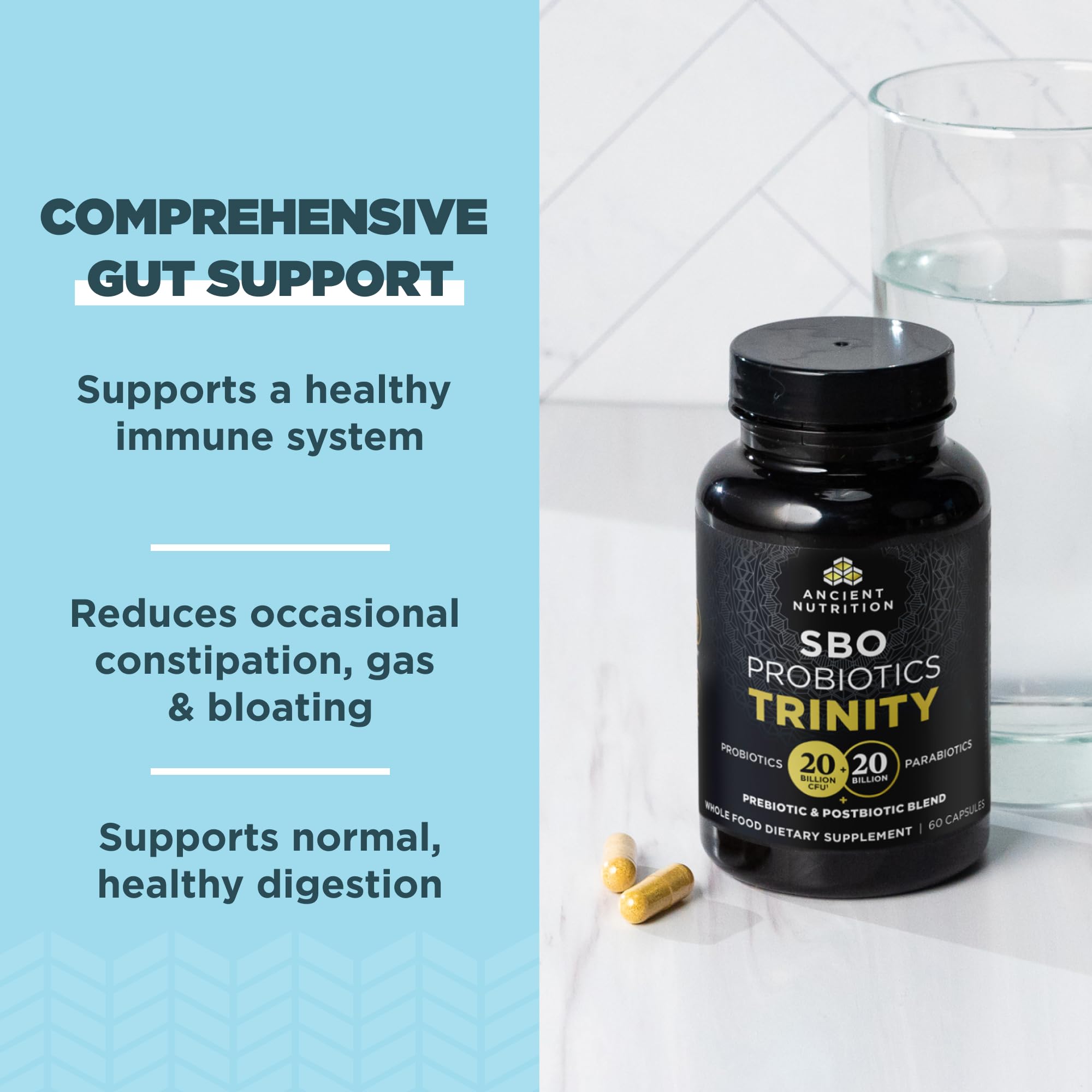 Ancient Nutrition SBO Probiotic Trinity Daily Care, Probiotics for Digestive Health, 40 Billion Blend of Prebiotics, Probiotics, Postbiotics, and Parabiotics Reduces Occasional Bloating, 60 Count Ancient Nutrition buy supplements canada