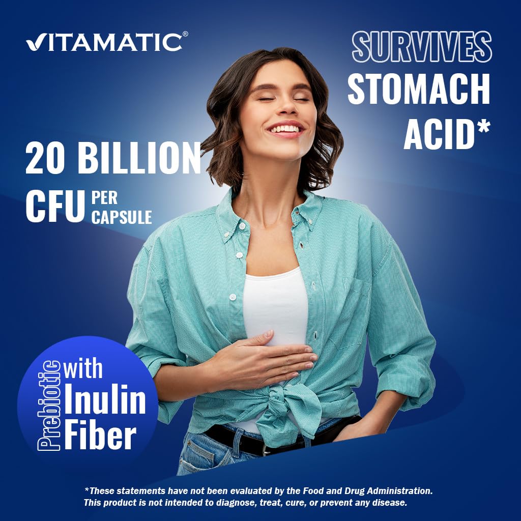 Vitamatic Lactobacillus Plantarum - 20 Billion per DR Capsule - 60 Count - Digestive Support - Made with Prebiotic Inulin Fiber Vitamatic buy supplements canada