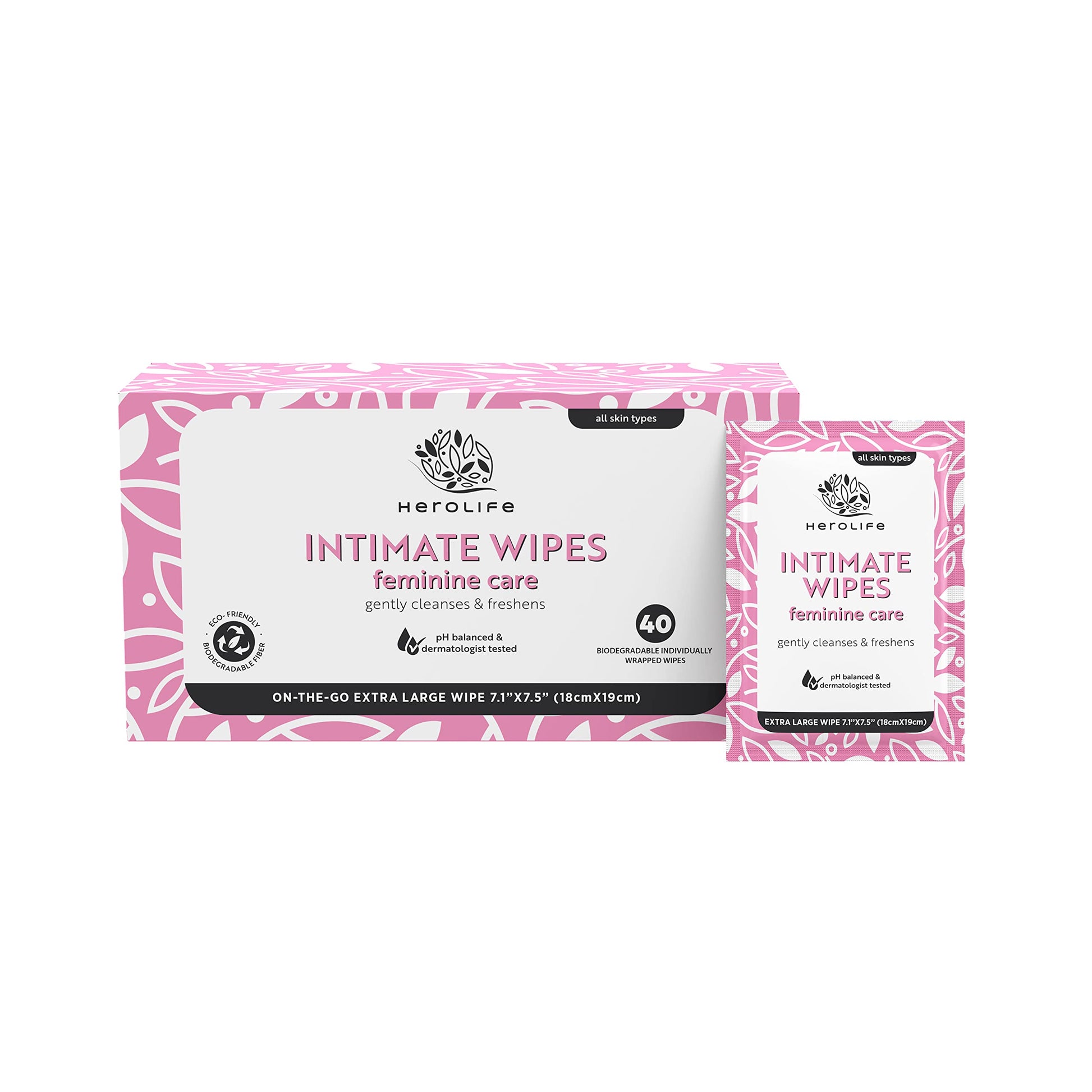 HEROLIFE Personal Wipes for Feminine Care, Single Use To Go, Plant-Based, 1 pack of 40 Single Herolife buy supplements canada