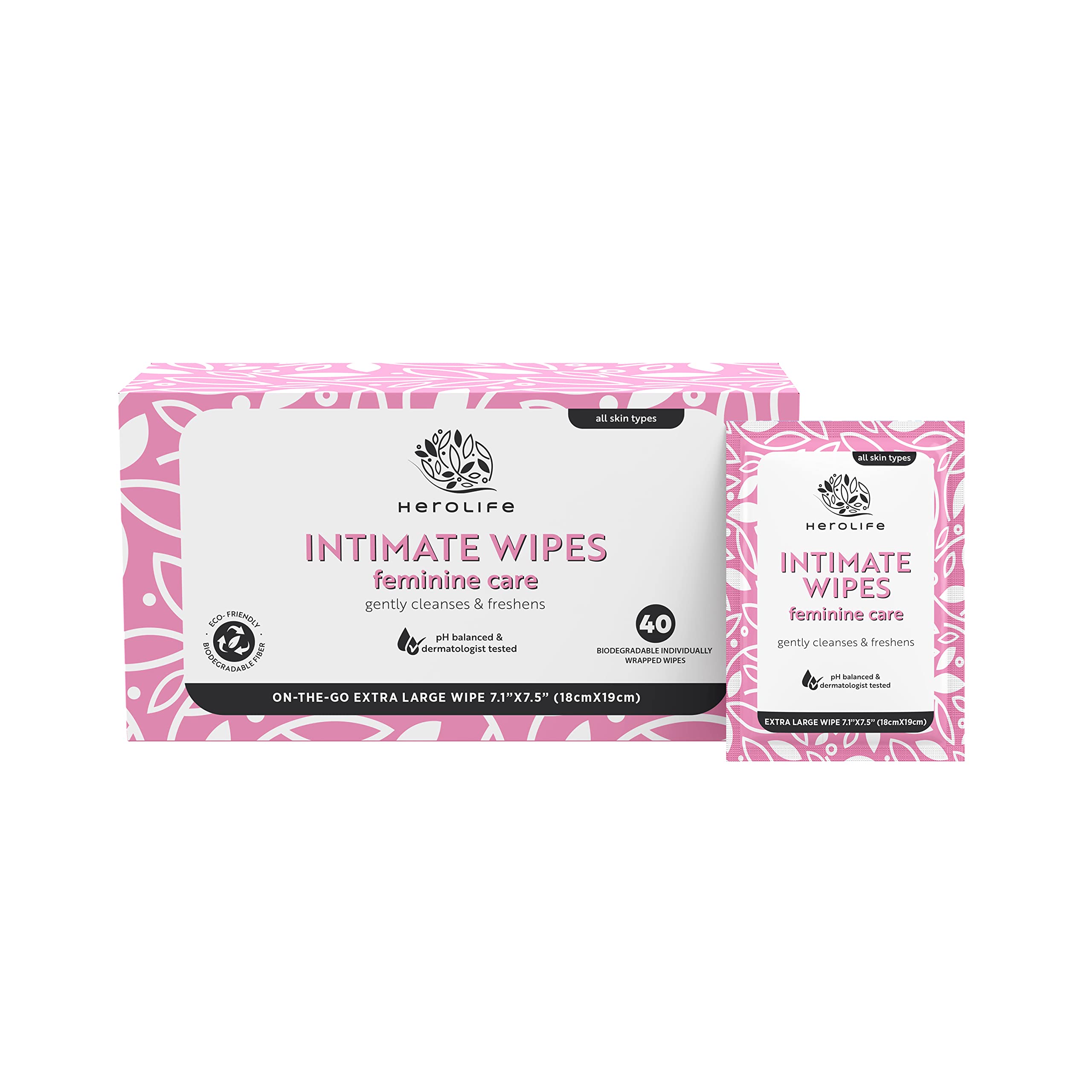HEROLIFE Personal Wipes for Feminine Care, Single Use To Go, Plant-Based, 1 pack of 40 Single Herolife buy supplements canada
