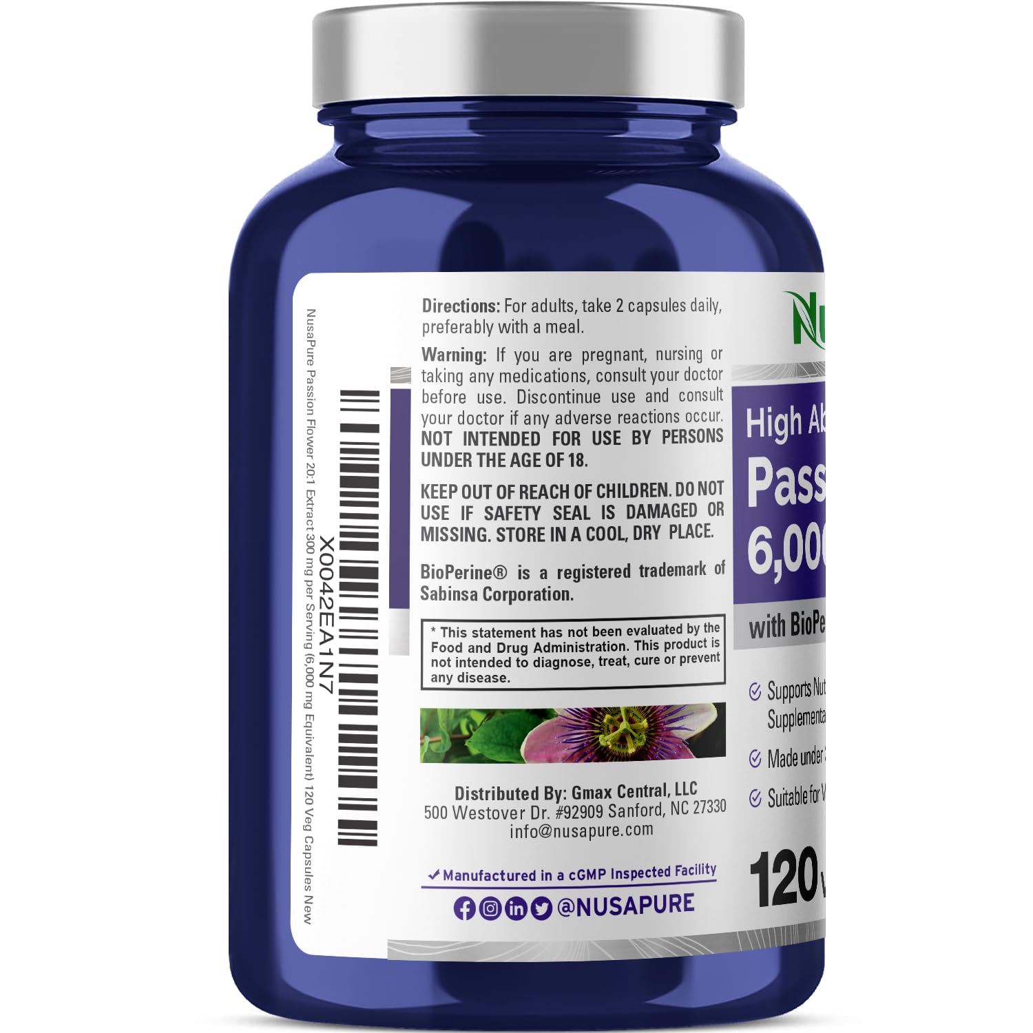 NusaPure Passion Flower 20:1 Extract, 300 mg Equivalent to 6,000mg, 120 Veggie Caps, Non-GMO, Bioperine, & Vegan Extract Supplement NusaPure buy supplements canada