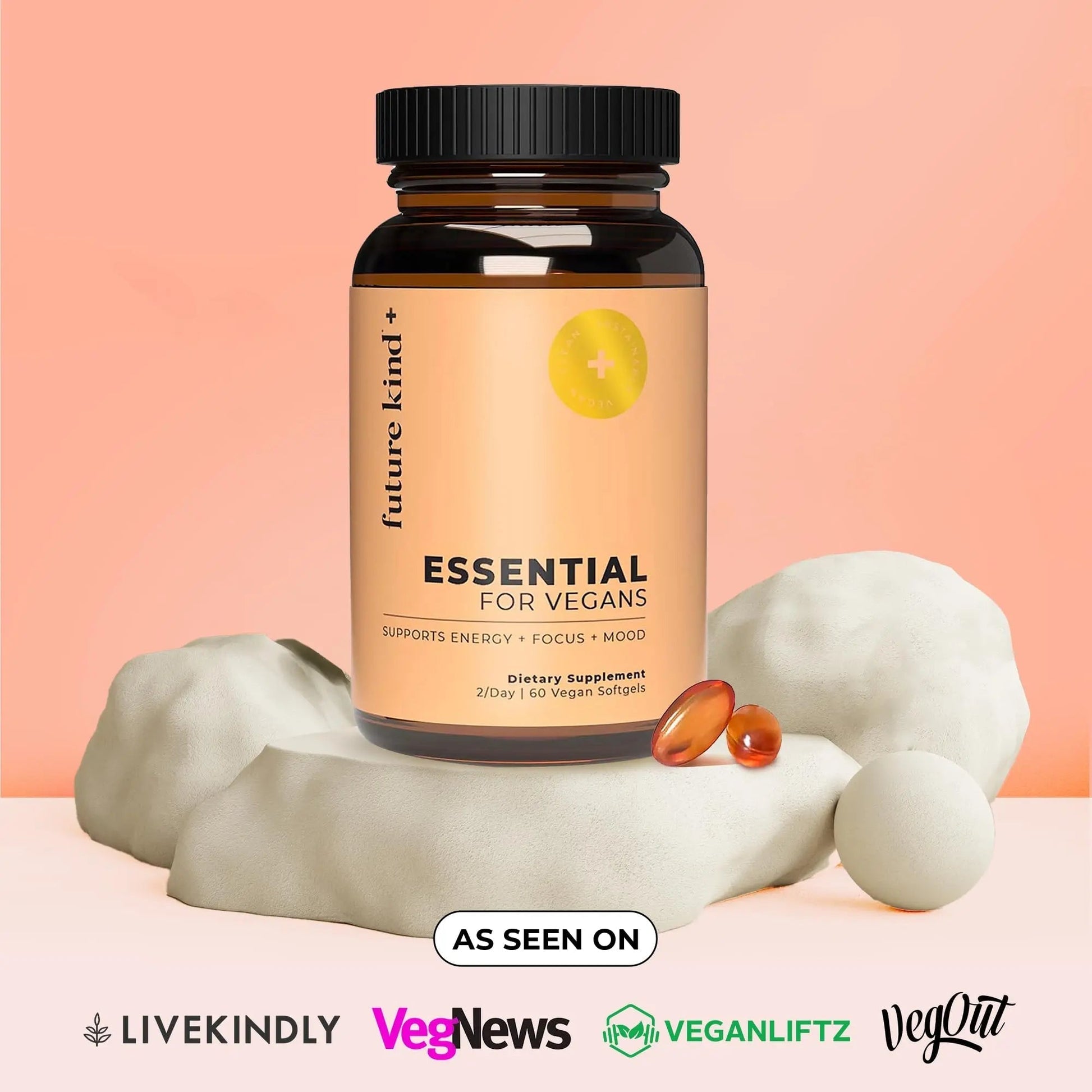 Future Kind Vegan Multivitamins - Glass Bottle & Made for Vegans with Omega 3 DHA, EPA, Vitamin B12 & D3 for Energy, Focus, & Mood (60 Softgels) Future Kind buy supplements canada