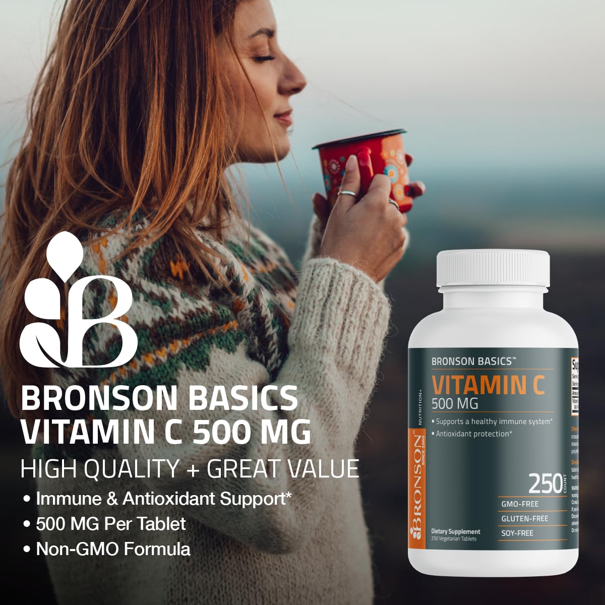 Bronson Vitamin C 500 MG Supports a Healthy Immune System & Antioxidant Protection, Non-GMO, 250 Vegetarian Tablets Bronson buy supplements canada