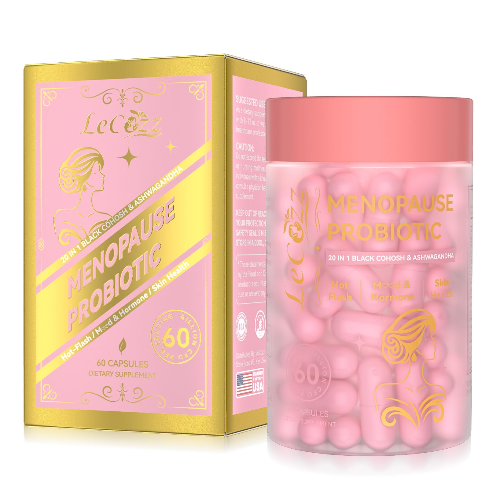 LeCozz Menopause Supplement for Women : Hormone-Free Probiotic with Black Cohosh & Ashwagandha Support for Hot Flashes Mood Balance & Skin Health 60 Capsules LeCozz buy supplements canada