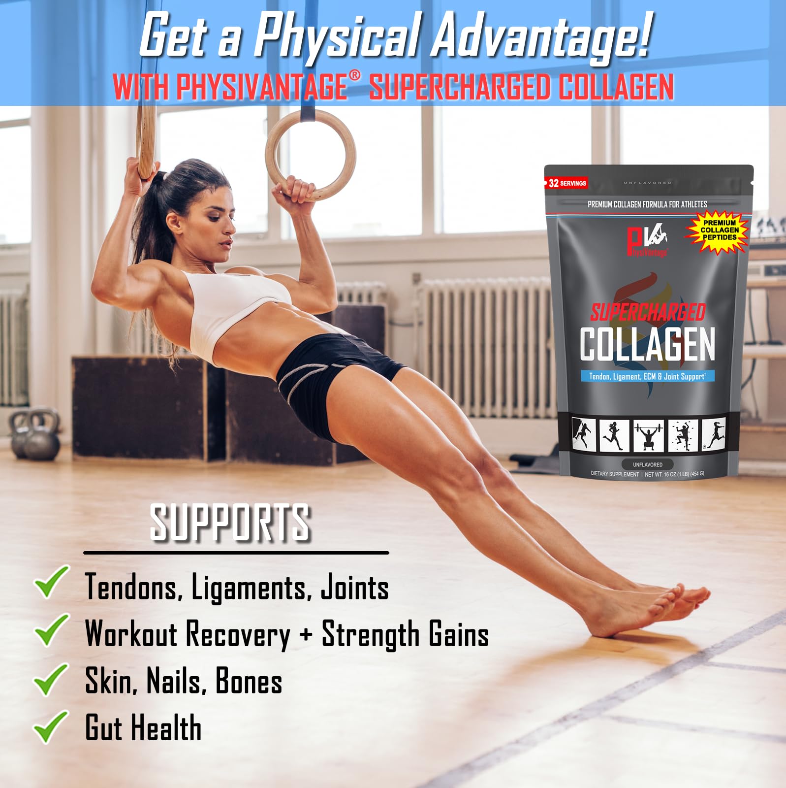 PhysiVantage Supercharged Collagen Peptides Powder - Hydrolyzed Collagen for Joint, Tendon, Ligament, & Skin Health Support - Peach Mango, Keto, Paleo, 16oz | Enhanced with Vitamin C, BCAAs, Grass-Fed PhysiVantage buy supplements canada