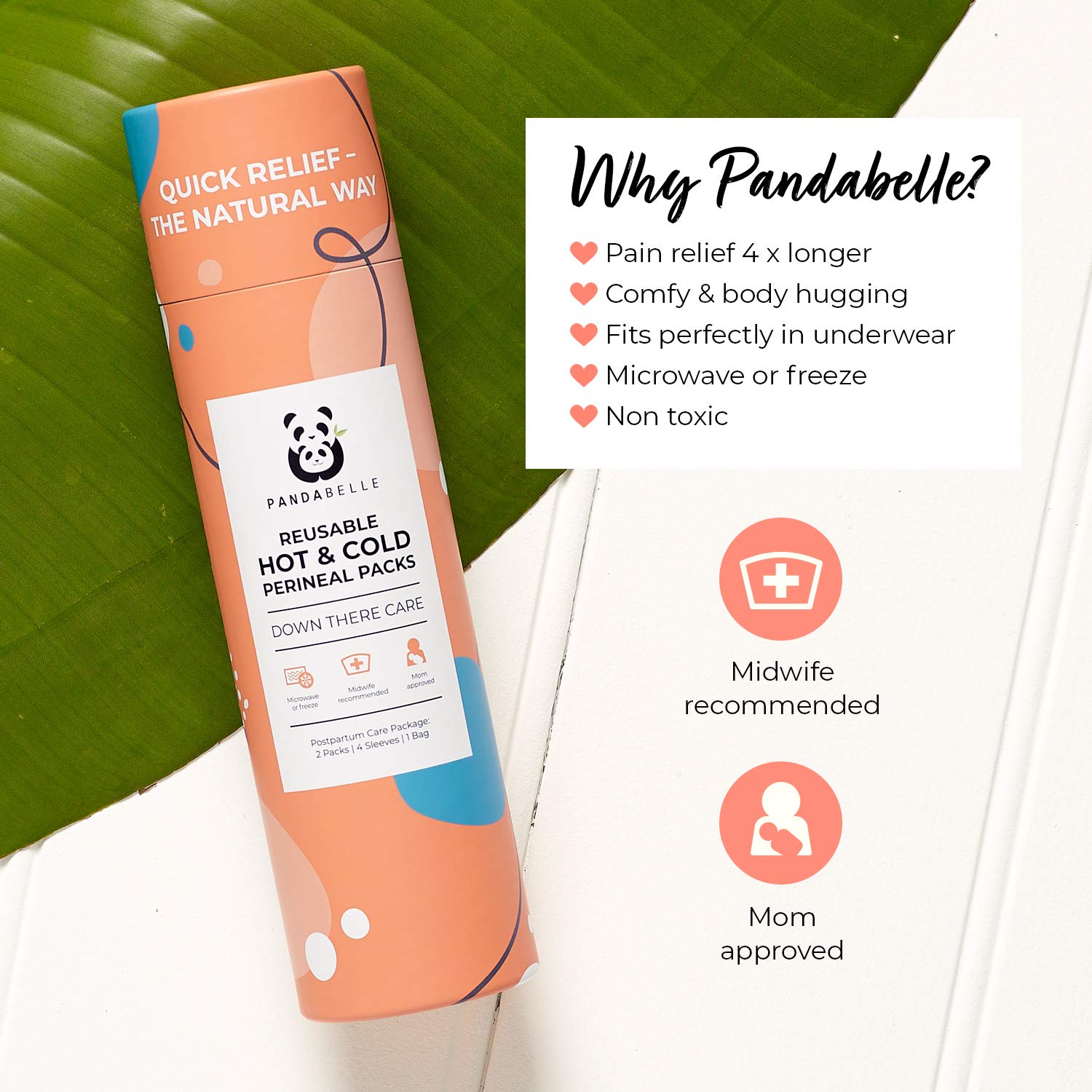 Pandabelle Hot & Cold Reusable Perineal Ice Pack with 4 Washable Cotton Sleeves & Carry Bag for Postpartum Perineal Pain, Hemorrhoids, C-Section Scar, Breastfeeding, Post-Waxing Hair Removal & More PANDABELLE buy supplements canada