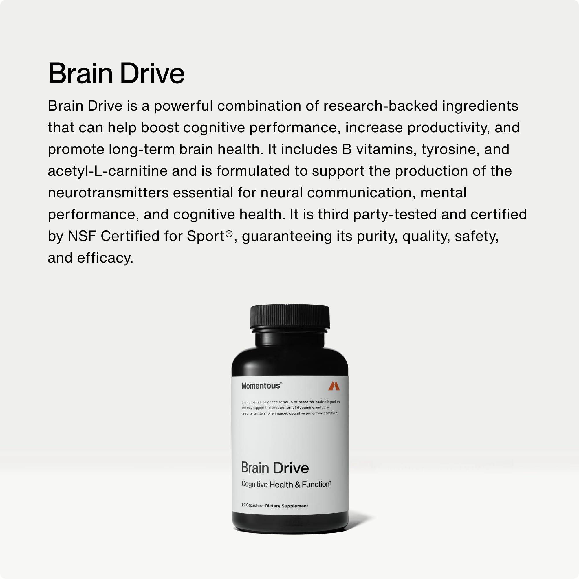 Momentous Brain Drive Nootropic Supplement - Brain Supplement for Memory & Focus Support - NSF Certified for Sport - GMO- & Gluten-Free - 30 Servings Momentous buy supplements canada