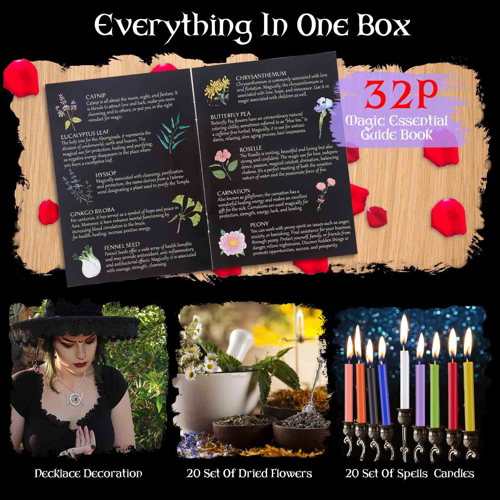 SHYSHINY Witchcraft Supplies Kit for Wiccan Spells, 95 Pack of 7 Chakra Stones, Crystals, Dried Herbs SHYSHINY buy supplements canada
