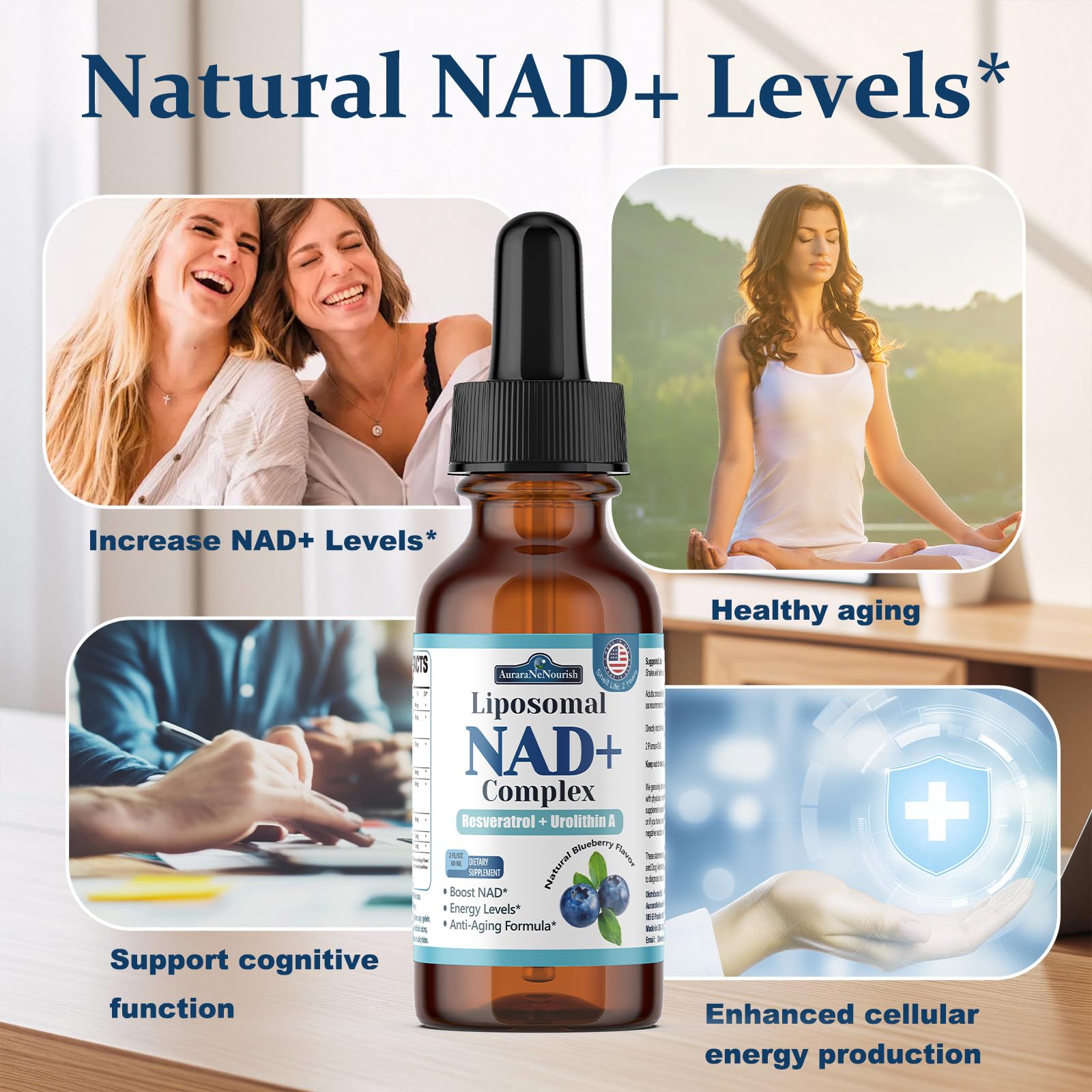 Liposomal NAD+ Liquid Drops, 8-in-1 NAD⁺ Nicotinamide Riboside Resveratrol 900mg w. Quercetin & Urolithin A | Fast Absorption NAD+ Supplement with CoQ10, ALA | Cellular Energy, Anti-Aging, Vitality AuraraNeNourish buy supplements canada