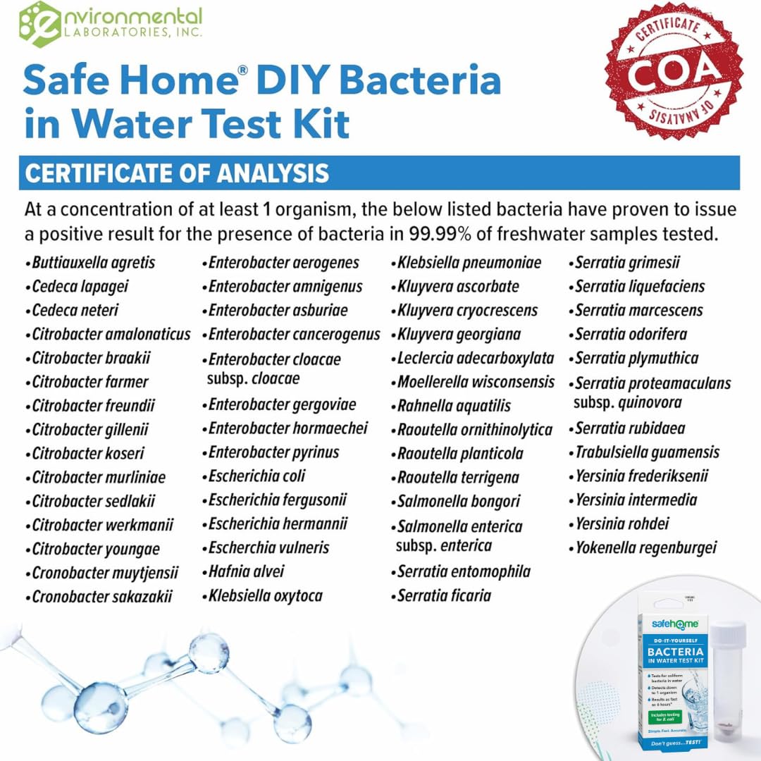 Safe Home® DIY Bacteria in Water Test Kit – Results as Fast as 6 Hours – Detects 50 Different Species of Coliform Bacteria – EPA Lab Certified – Made in the USA – (1 Pack) Safe Home buy supplements canada