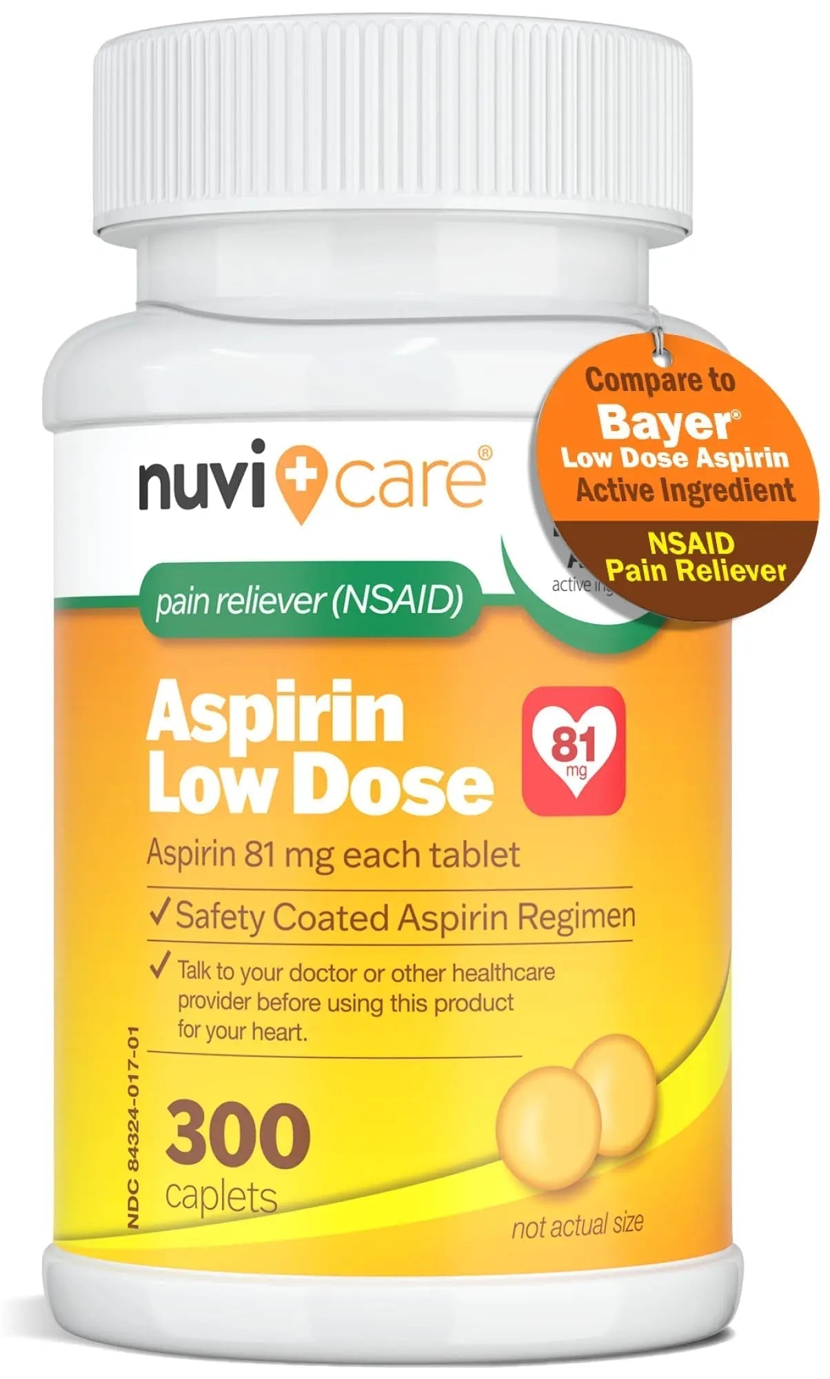 NUVICARE Low Dose Aspirin 81mg for Adults Coated Caplets - Compare to Active Ingredient in Low Dose Bayer Aspirin for Adults - Safety Coated (300 Count) NUVICARE buy supplements canada