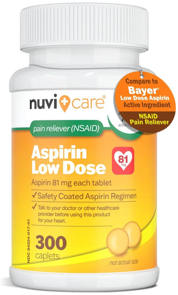 NUVICARE Low Dose Aspirin 81mg for Adults Coated Caplets - Compare to Active Ingredient in Low Dose Bayer Aspirin for Adults - Safety Coated (300 Count) NUVICARE buy supplements canada