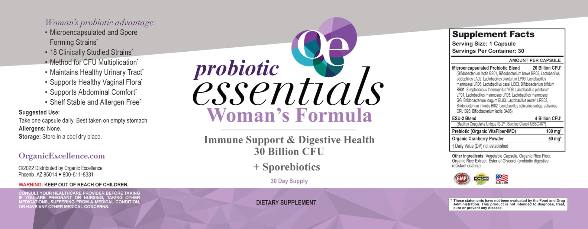 Organic Excellence Probiotics for Women – 30 Billion CFU 18 Strains Prebiotics & Sporebiotics – Gut, Vaginal, Digestive, Immune & Urinary Tract Support – 30 Capsules Organic Excellence buy supplements canada