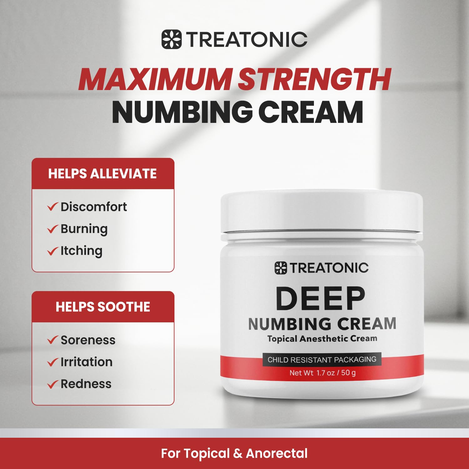 Treatonic Maximum Strength Numbing Cream: Numbing Cream for Discomfort, Burn, Itch & Pain Relief - Fast-Acting, Soothing Topical Anesthetic with Menthol & Emu Oil for Hemorrhoid Treatment – 1.7oz Treatonic buy supplements canada