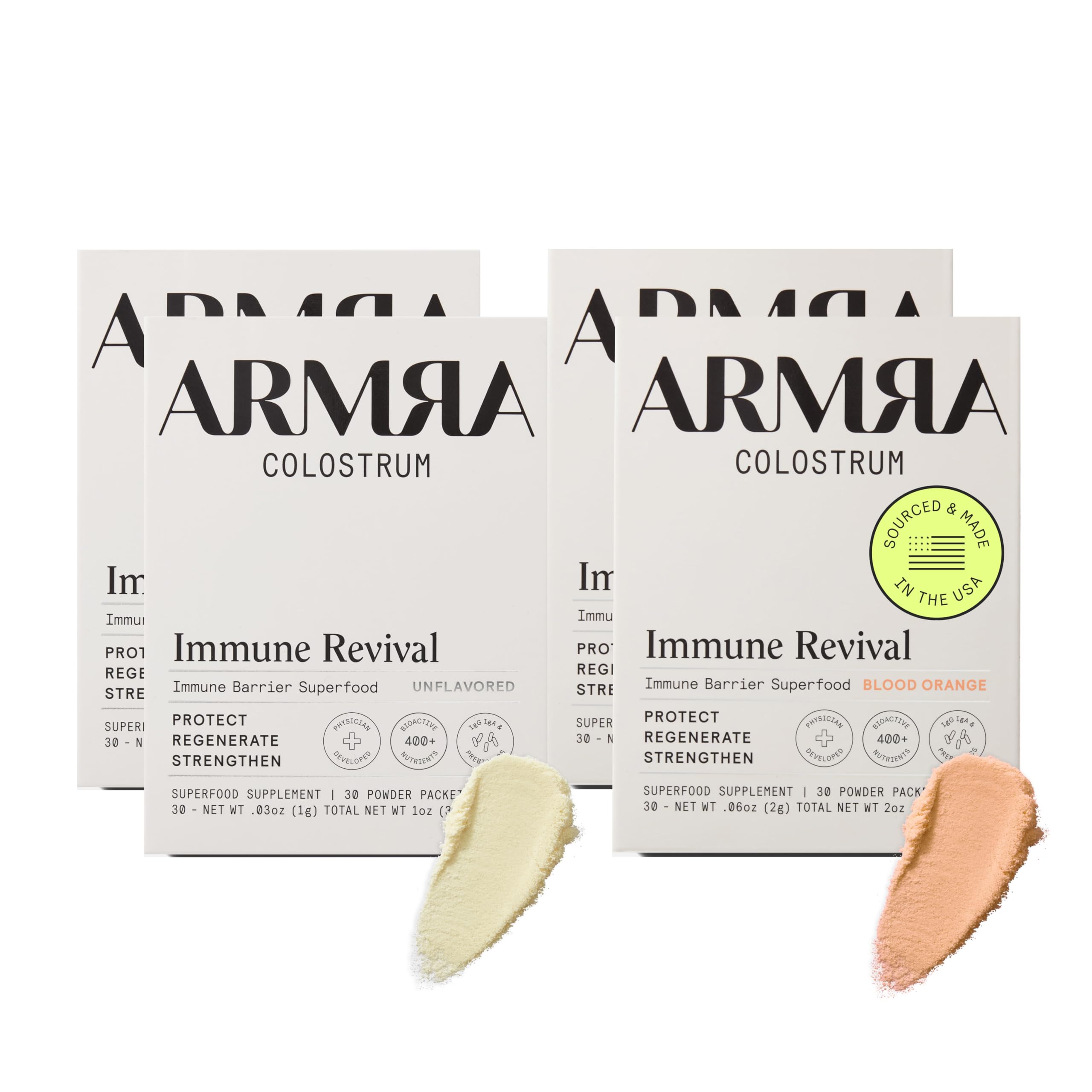 ARMRA Colostrum™ Premium Powder, Grass Fed, Gut Health Bloating Immunity Skin & Hair, Contains 400+ Bioactive Nutrients, Keto, Gluten & Fat Free (Unflavored, Blood Orange Bundle | 120 Servings) ARMRA buy supplements canada
