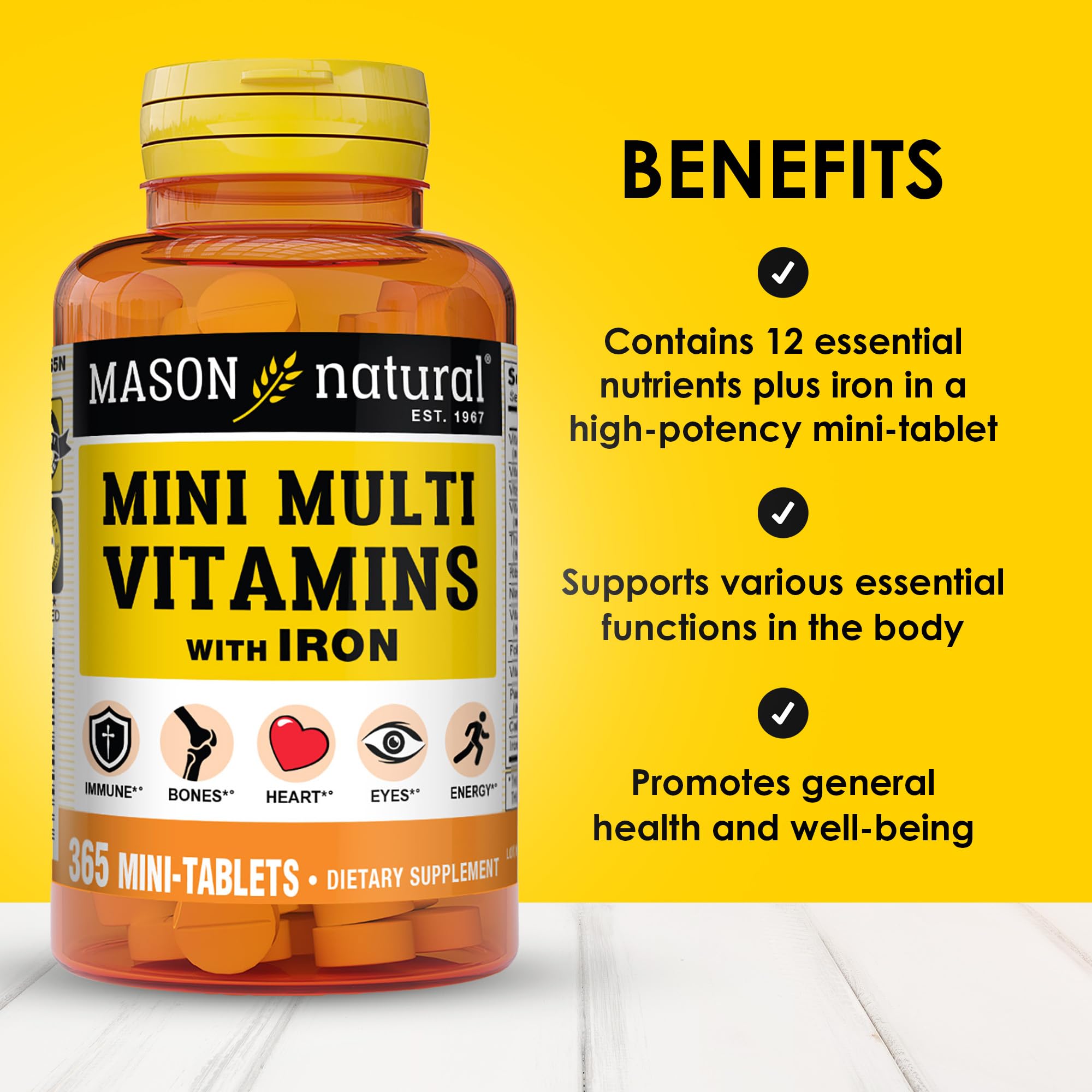 MASON NATURAL Mini Multi Vitamins with Iron, Vitamins A, C, D, E, B1, B2, B3, B6, B12, Folate and Calcium for Overall Health MASON NATURAL buy supplements canada