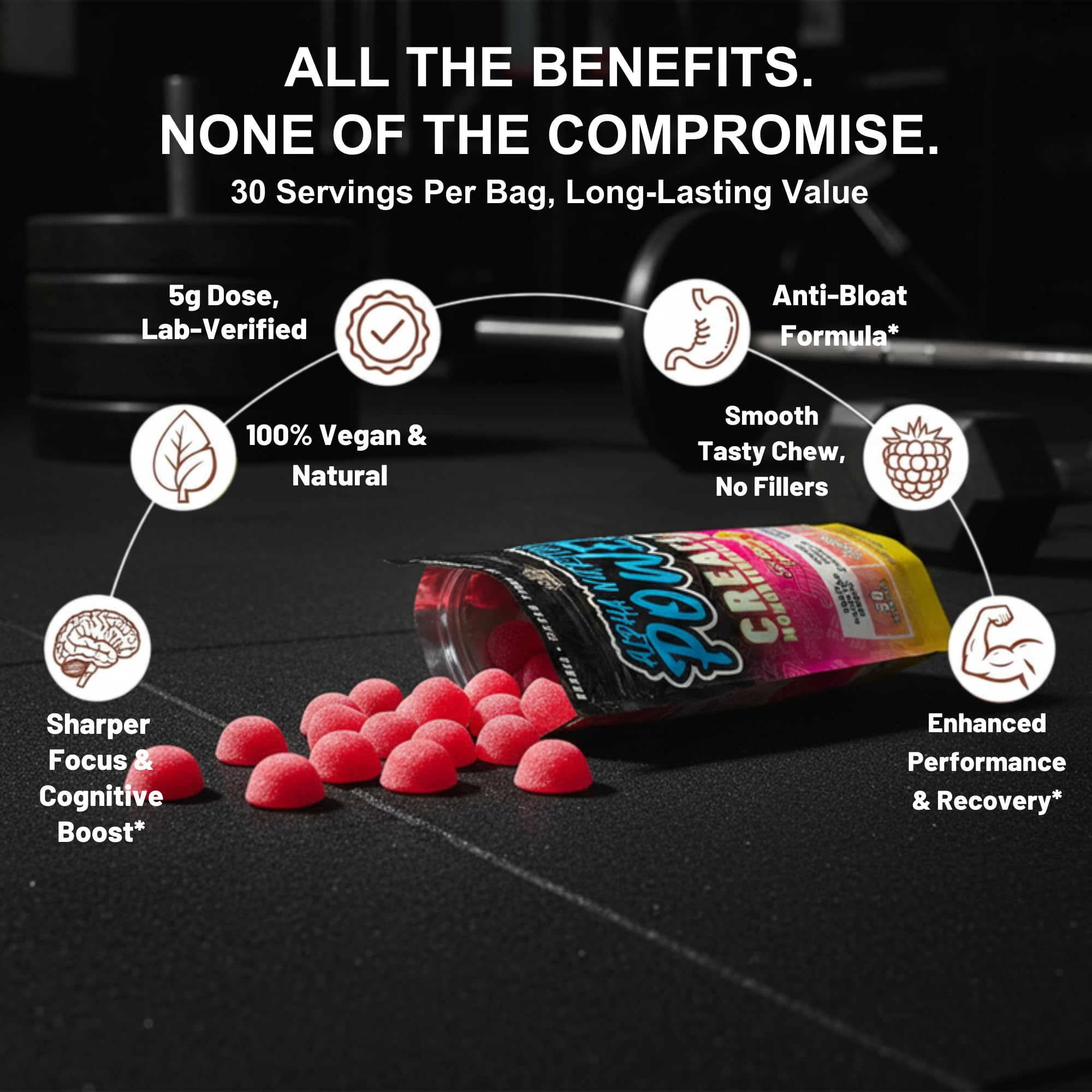Creatine Monohydrate Gummies 5g - Raspberry Lemonade Flavored Creatine for Women and Men - Supplement for Muscle Gain, Strength, Energy, Cognitive Health, Pre and Post Workout, Recovery, (120 Gummies) Alpha Nutrition Power buy supplements canada